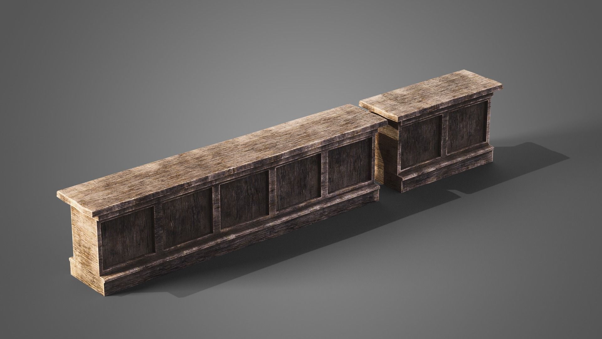Tavern set wooden bed with plaid blanket Low-poly 3D model_6