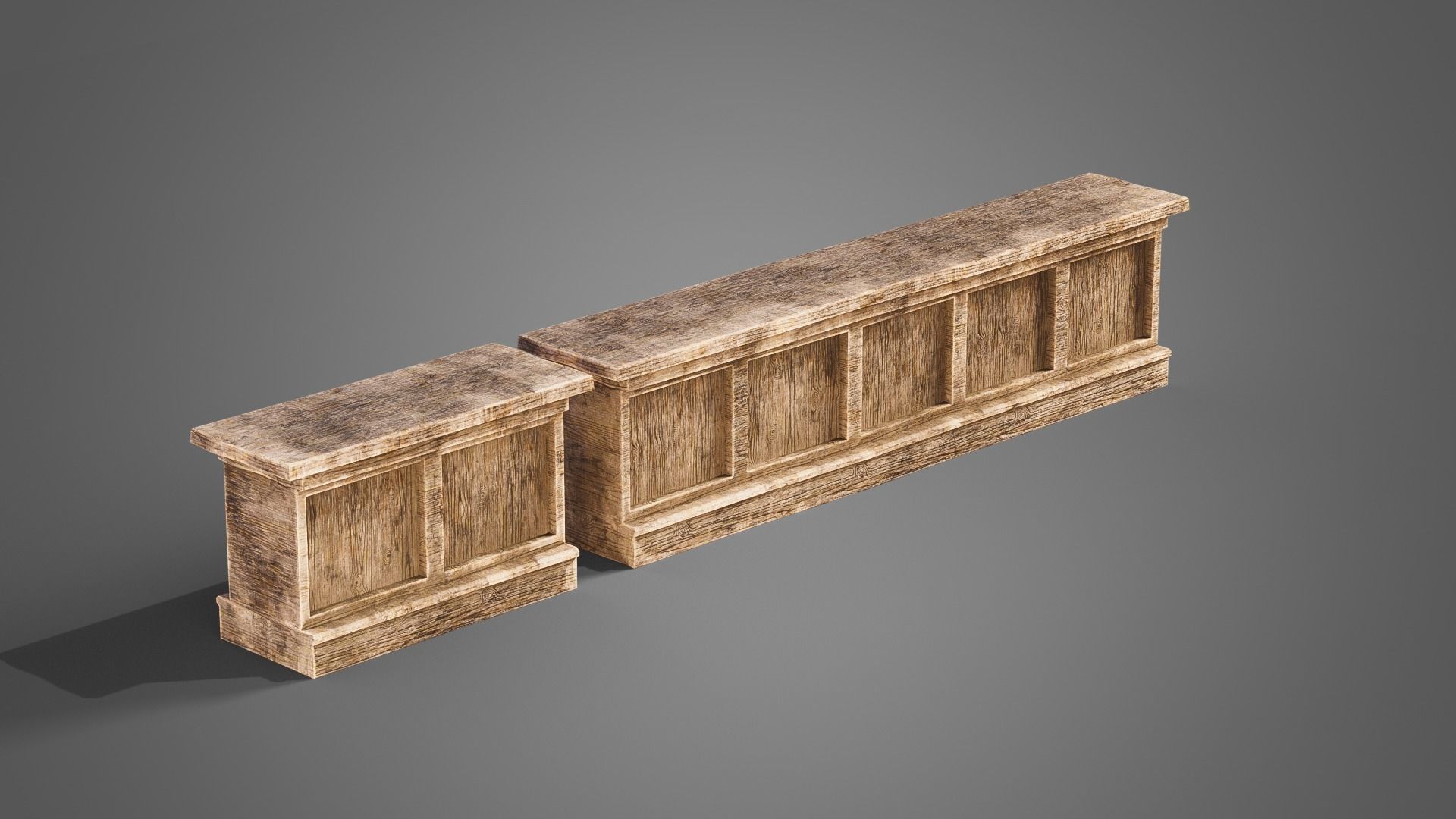 Tavern set wooden bed with plaid blanket Low-poly 3D model_25