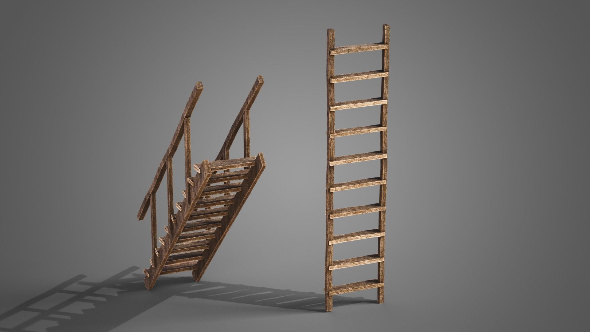 Tavern set wooden bed with plaid blanket Low-poly 3D model_17