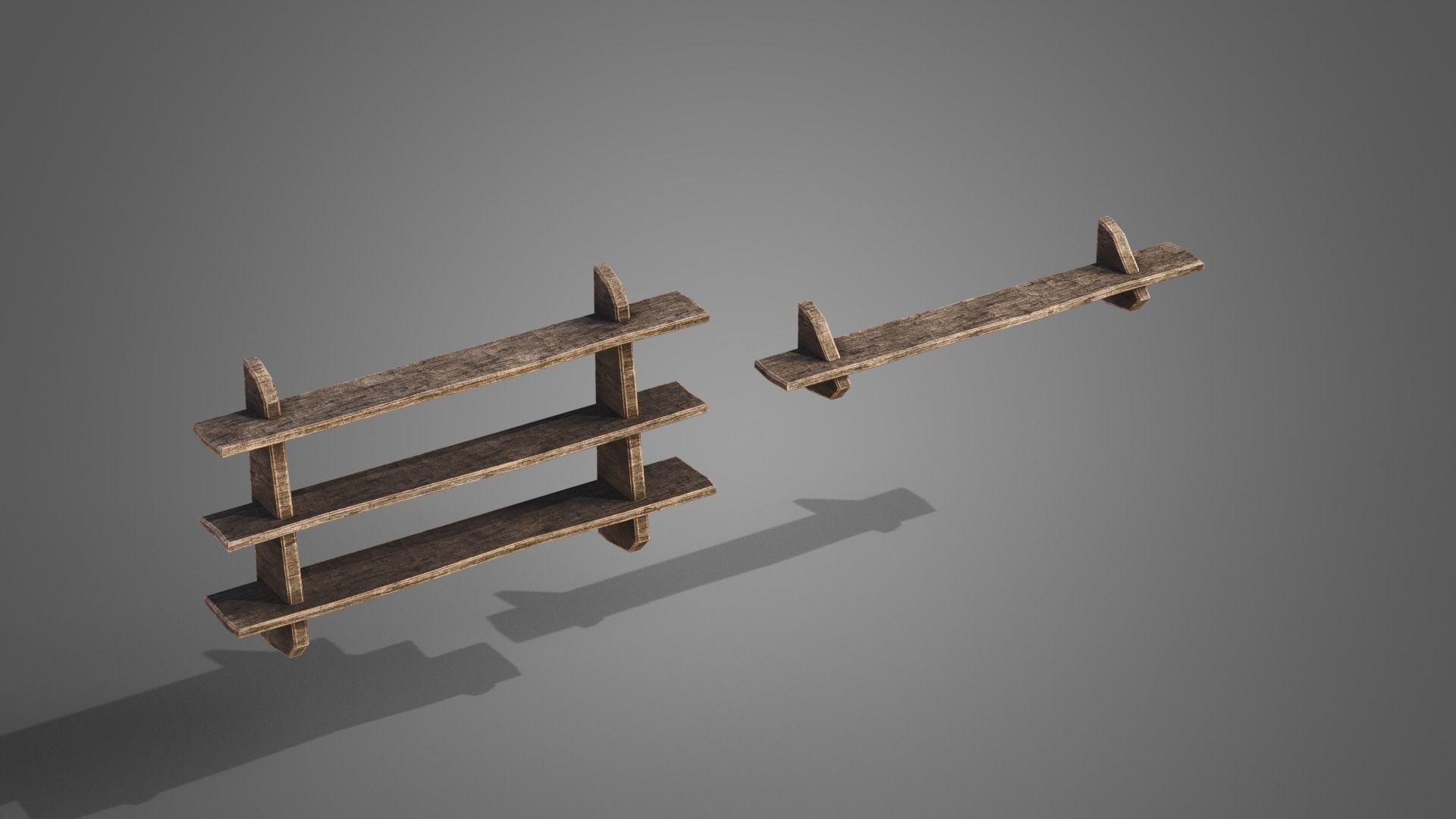 Tavern set wooden bed with plaid blanket Low-poly 3D model_19