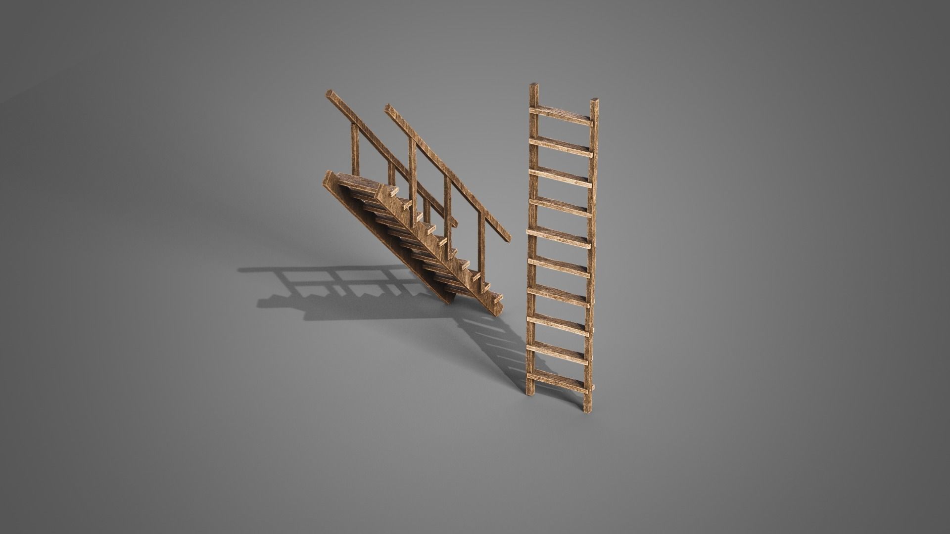 Tavern set wooden bed with plaid blanket Low-poly 3D model_16