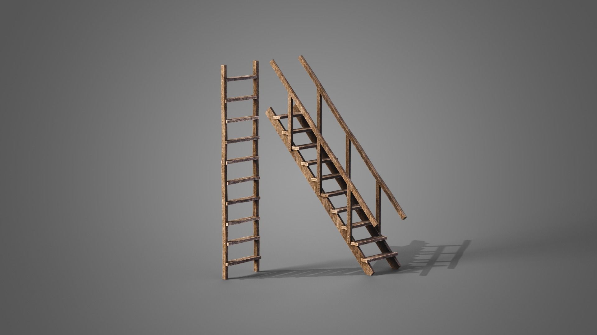 Tavern set wooden bed with plaid blanket Low-poly 3D model_7