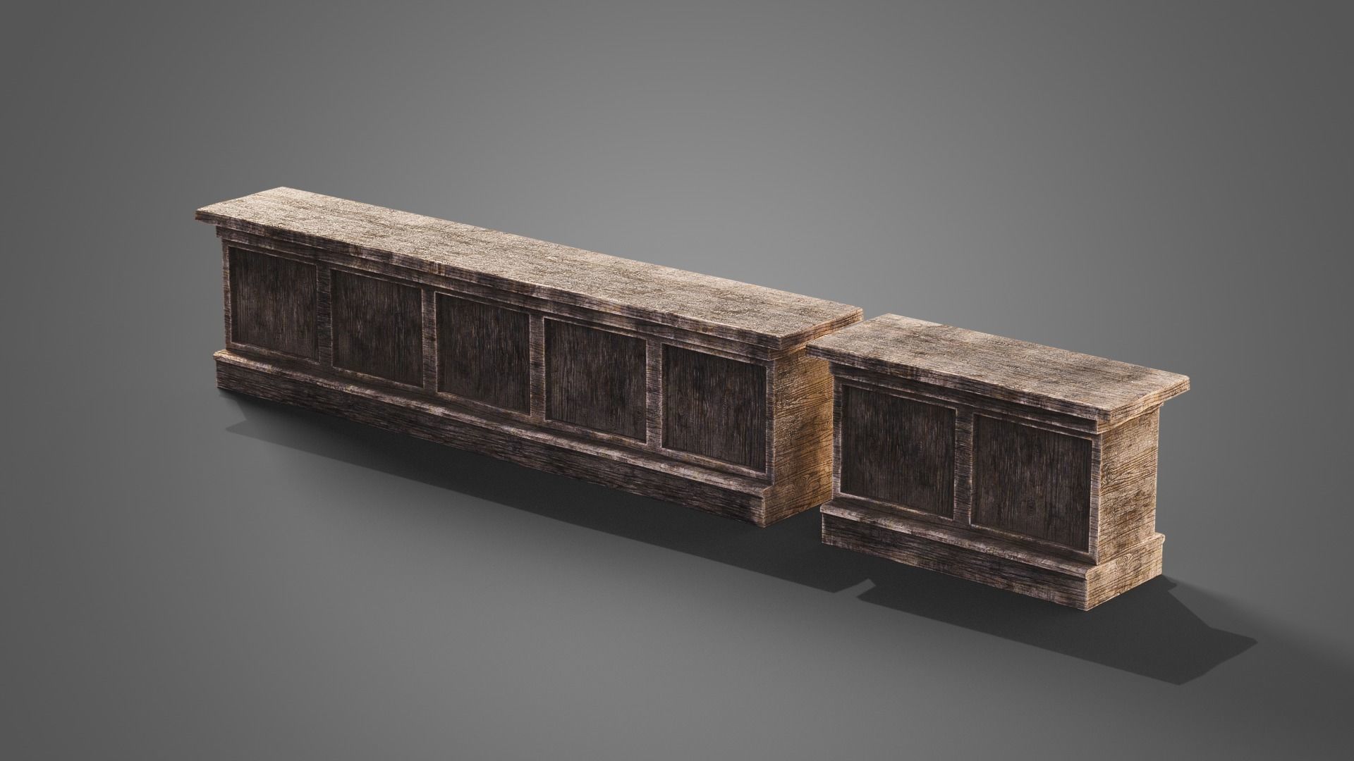 Tavern set wooden bed with plaid blanket Low-poly 3D model_22