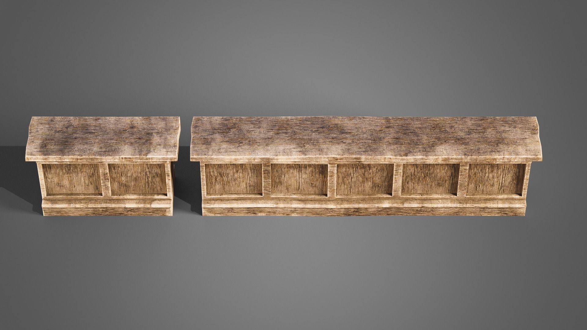 Tavern set wooden bed with plaid blanket Low-poly 3D model_29