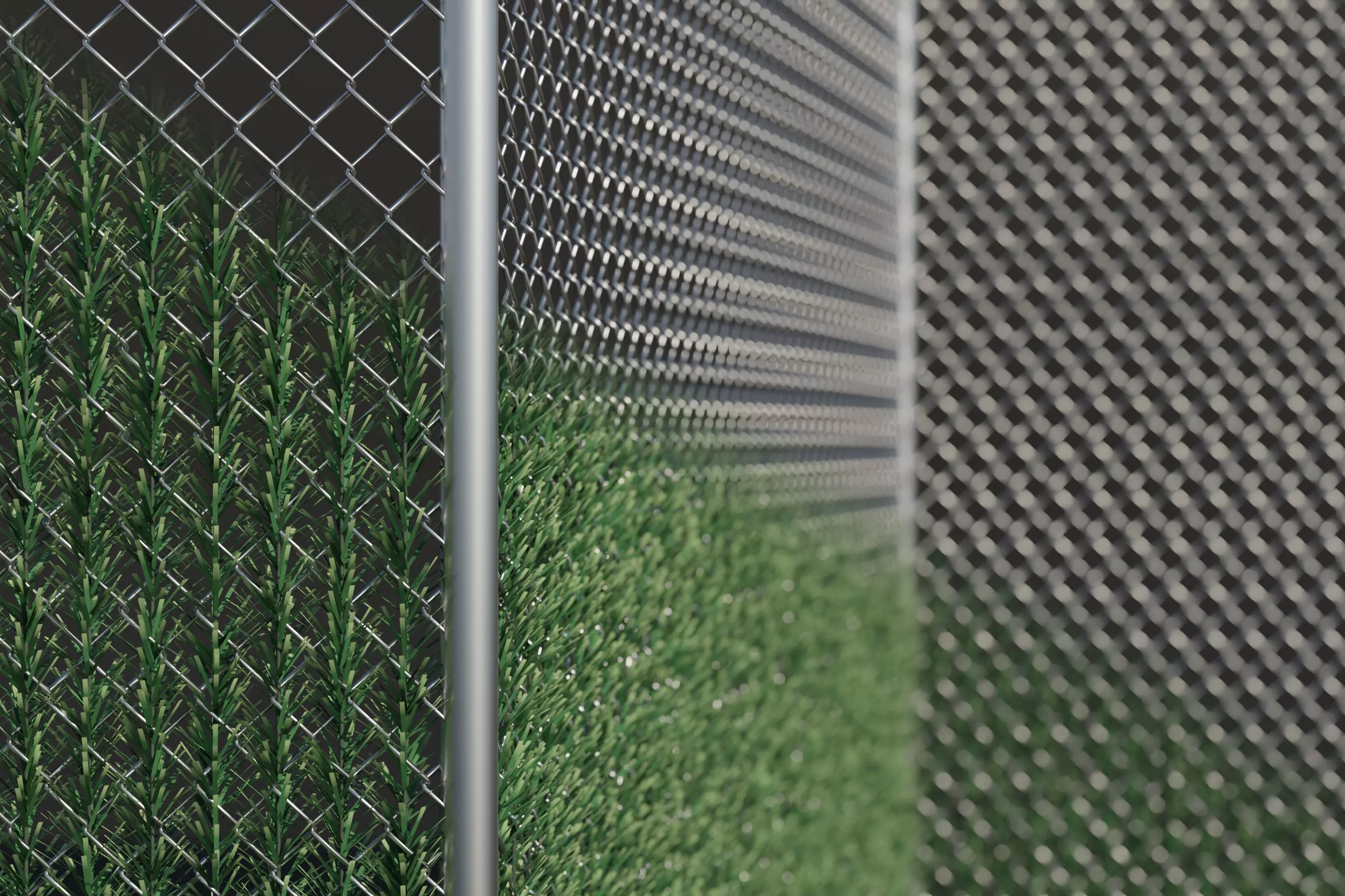 Procedural Chain Link Fence With Faux Hedge Slats 3D model_0