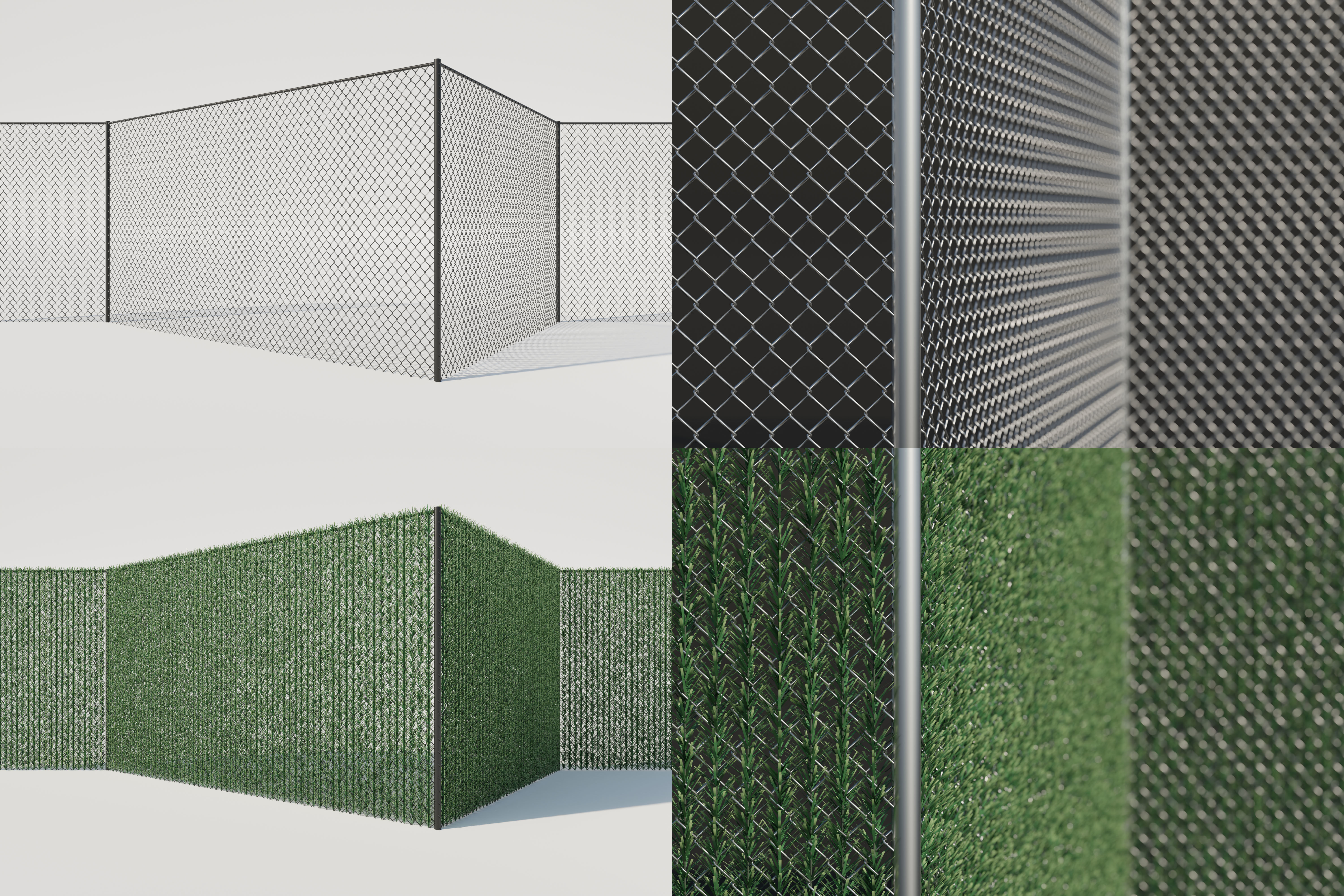 Procedural Chain Link Fence With Faux Hedge Slats 3D model_2