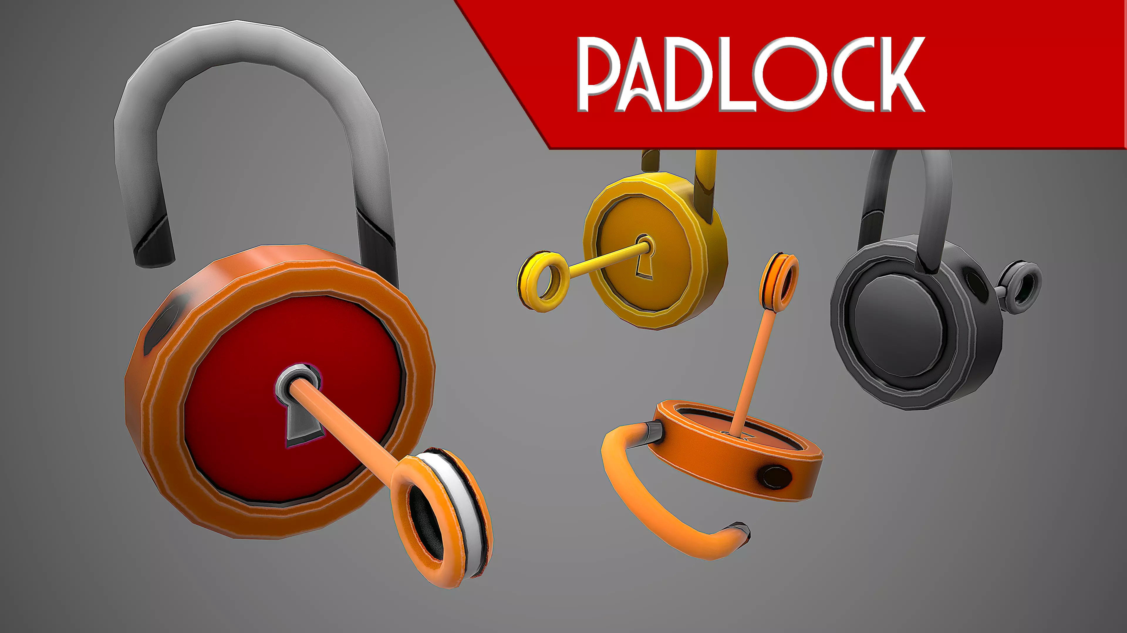  PADLOCK 3 CARTOON STYLIZED Low-poly 3D model_0