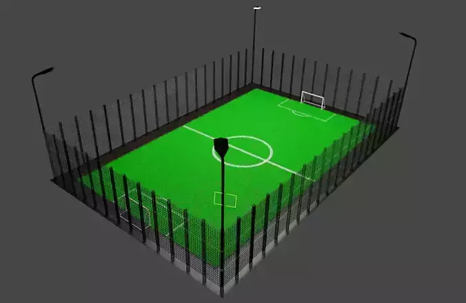 Mini football field with artificial grass 3D model