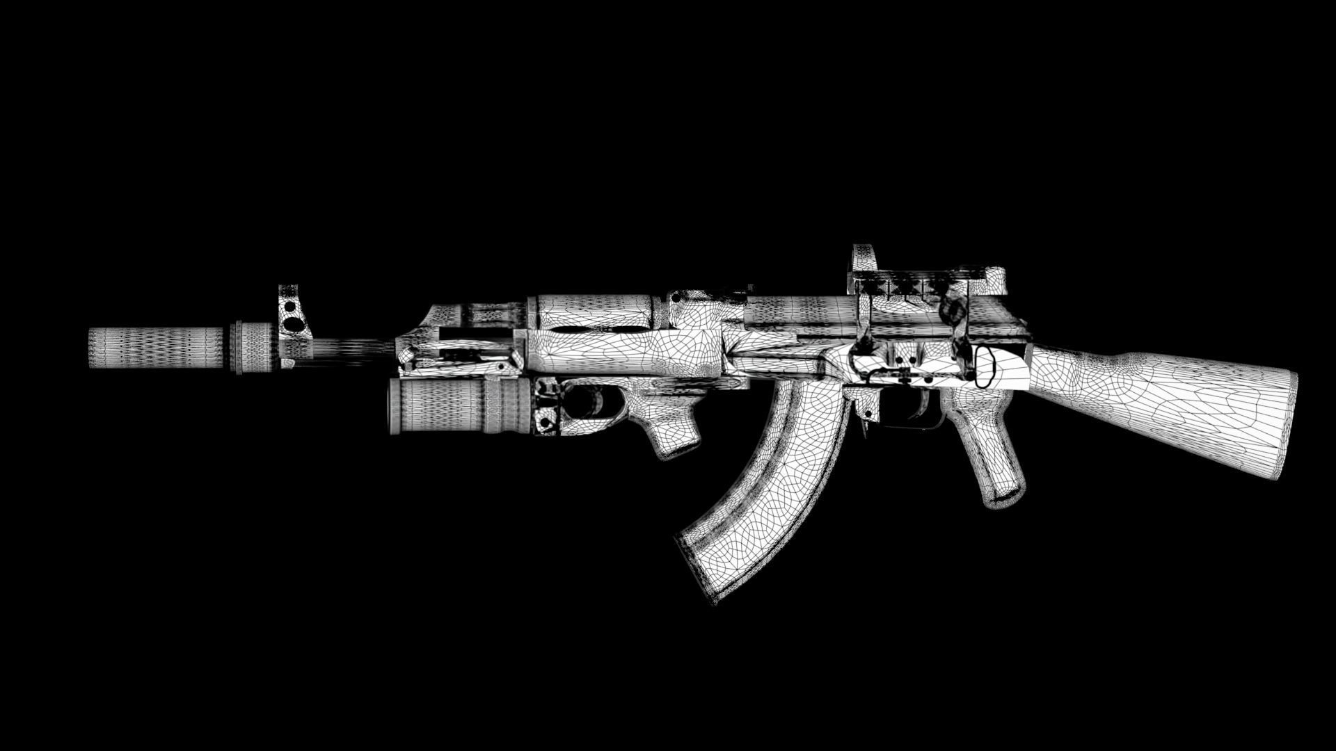 4K Textures Assault Rifle AKM Lowpoly Low-poly 3D model_9