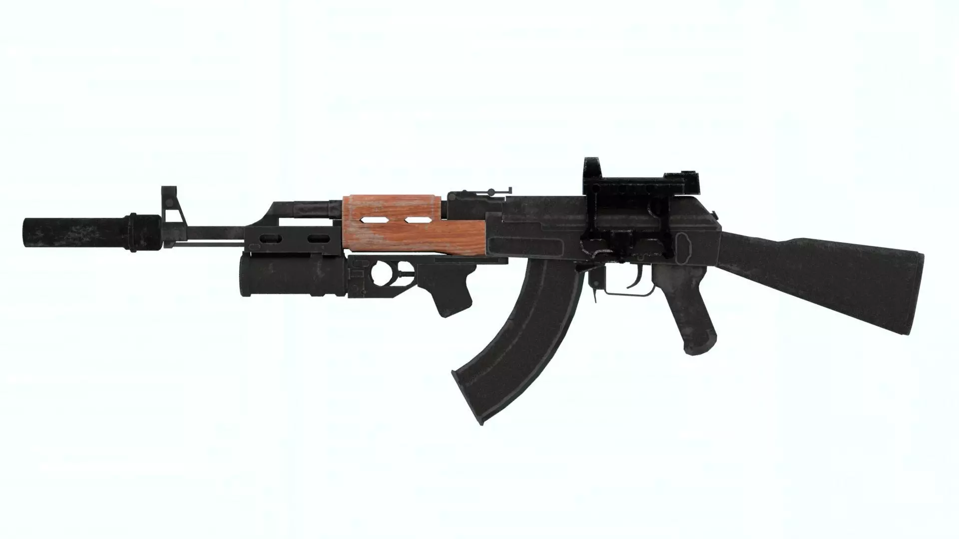 4K Textures Assault Rifle AKM Lowpoly Low-poly 3D model_0