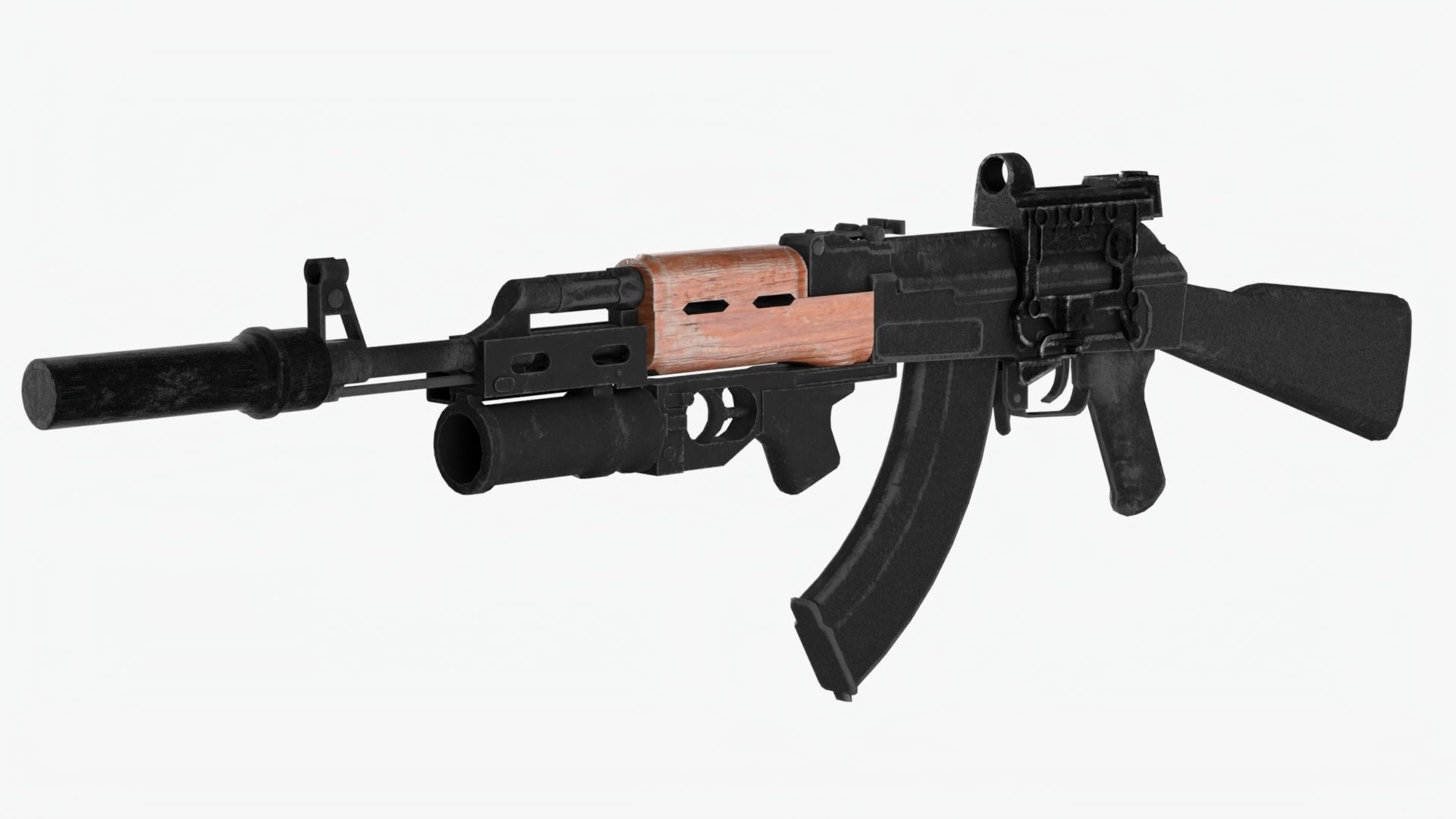 4K Textures Assault Rifle AKM Lowpoly Low-poly 3D model_7