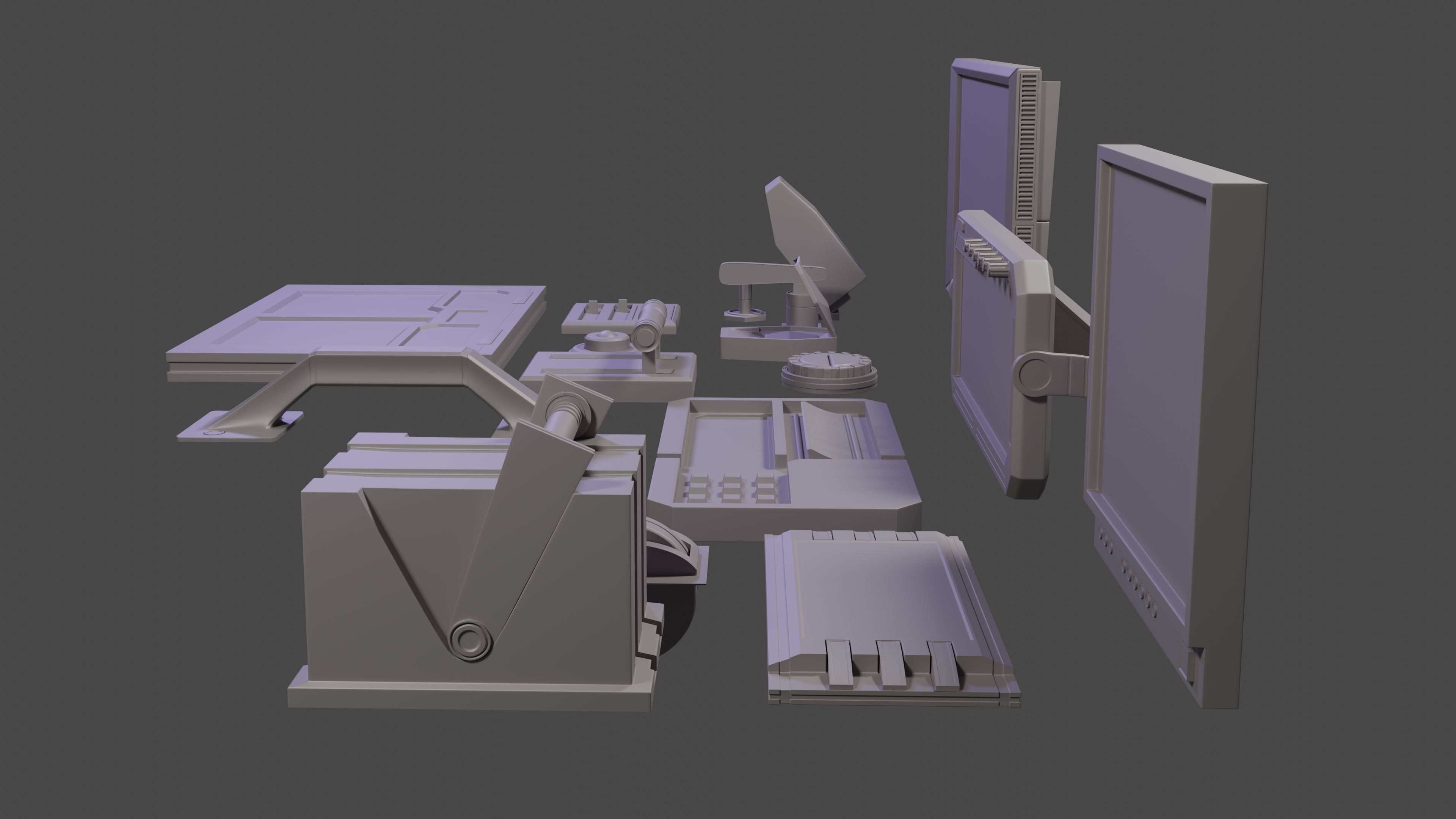 Scifi spaceship Cockpit interior kitbash asset 3D model_6