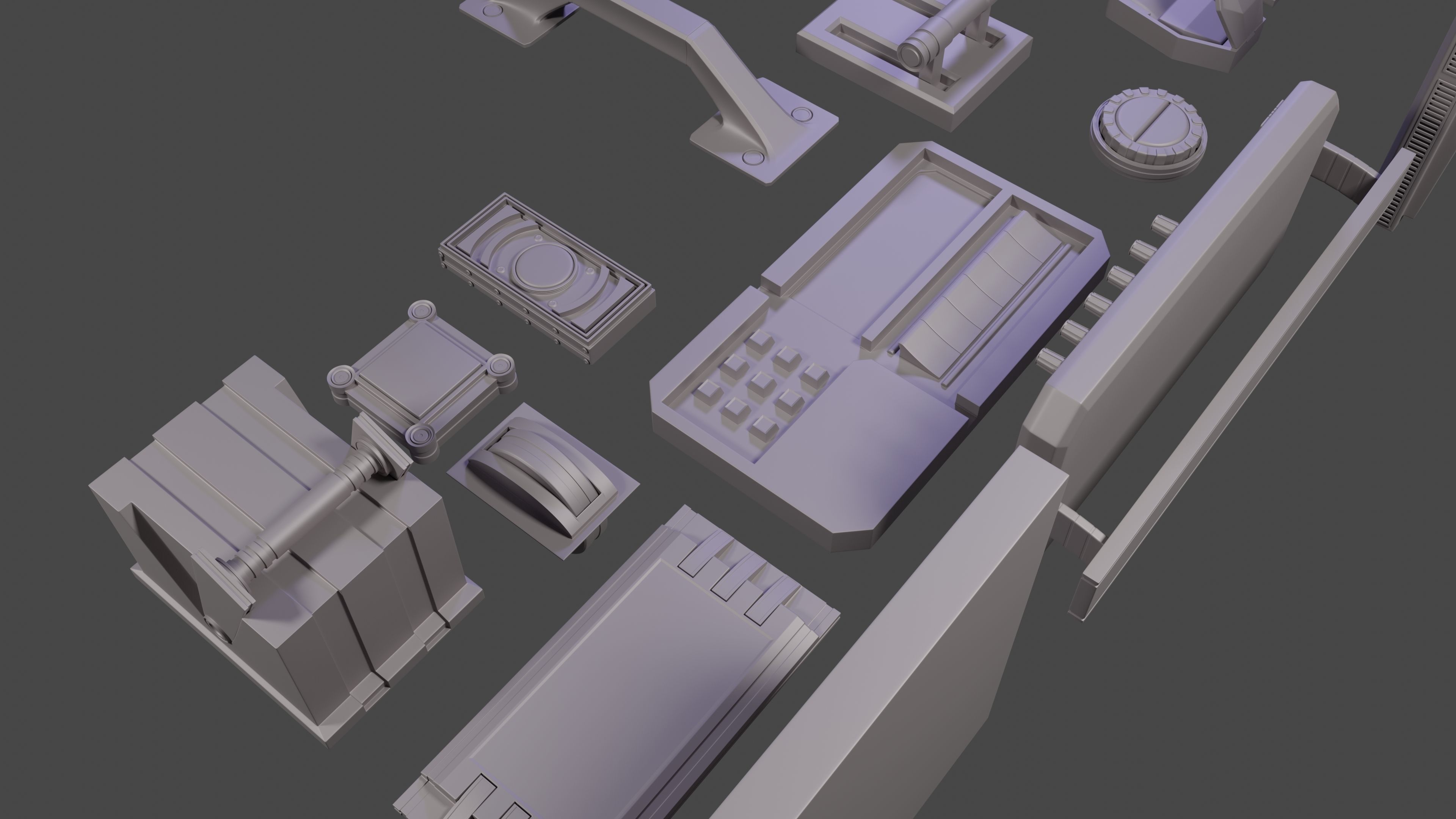 Scifi spaceship Cockpit interior kitbash asset 3D model_4