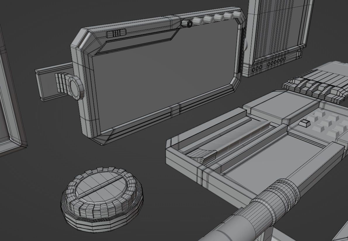 Scifi spaceship Cockpit interior kitbash asset 3D model_9