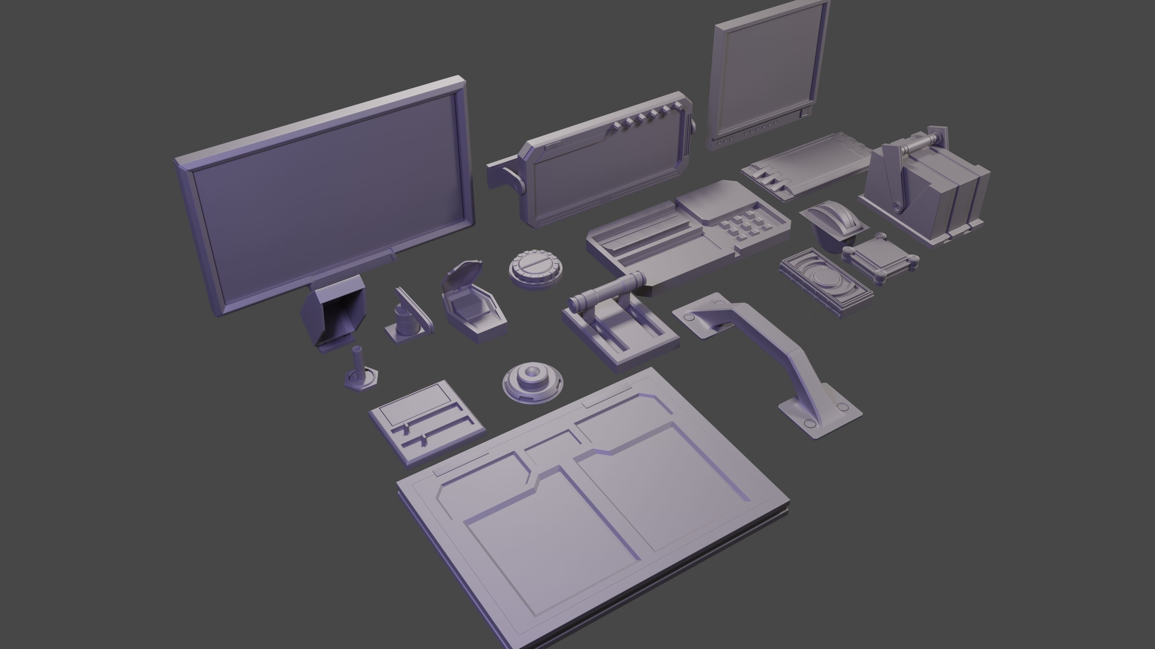 Scifi spaceship Cockpit interior kitbash asset 3D model_1