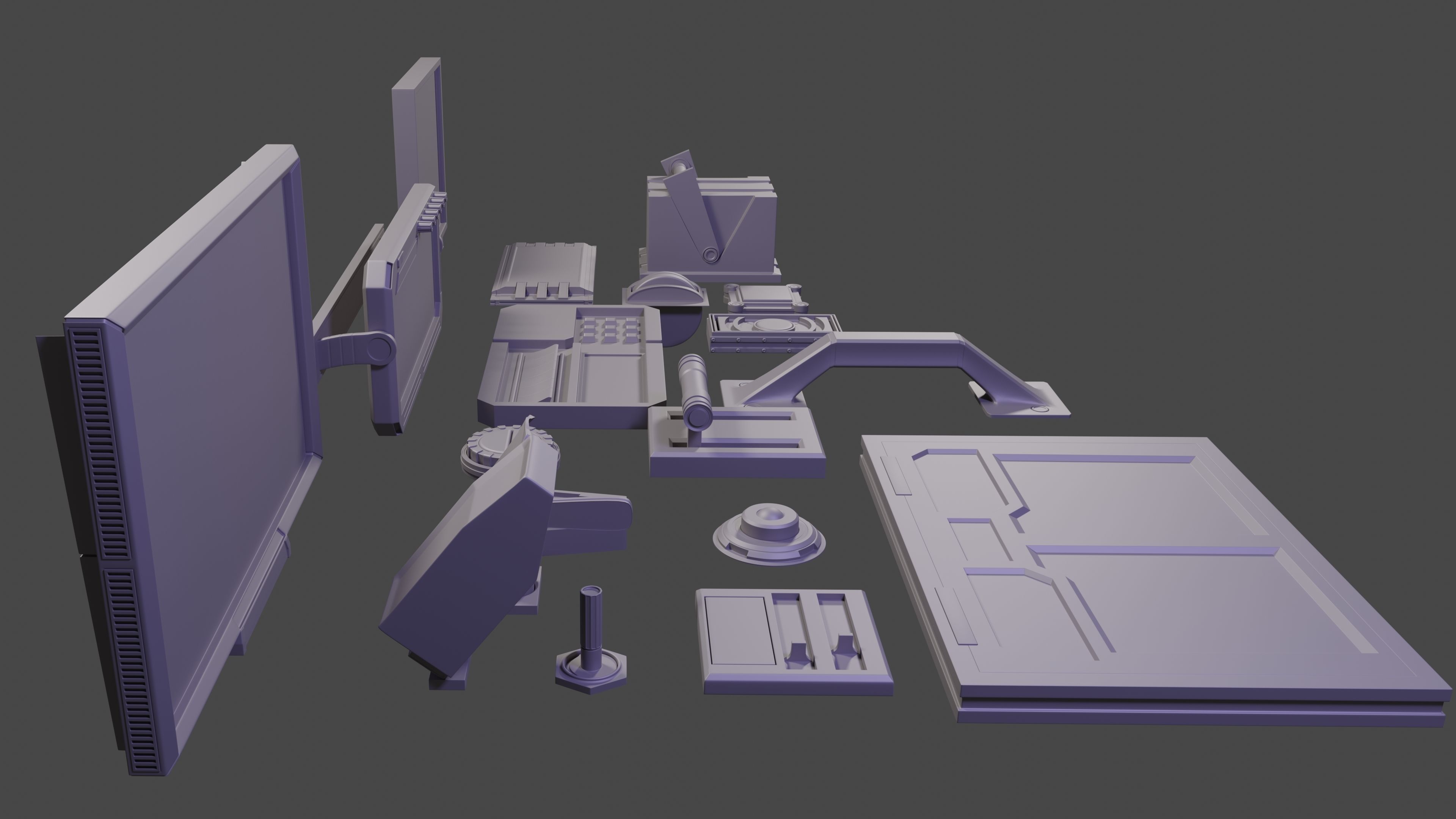 Scifi spaceship Cockpit interior kitbash asset 3D model_5