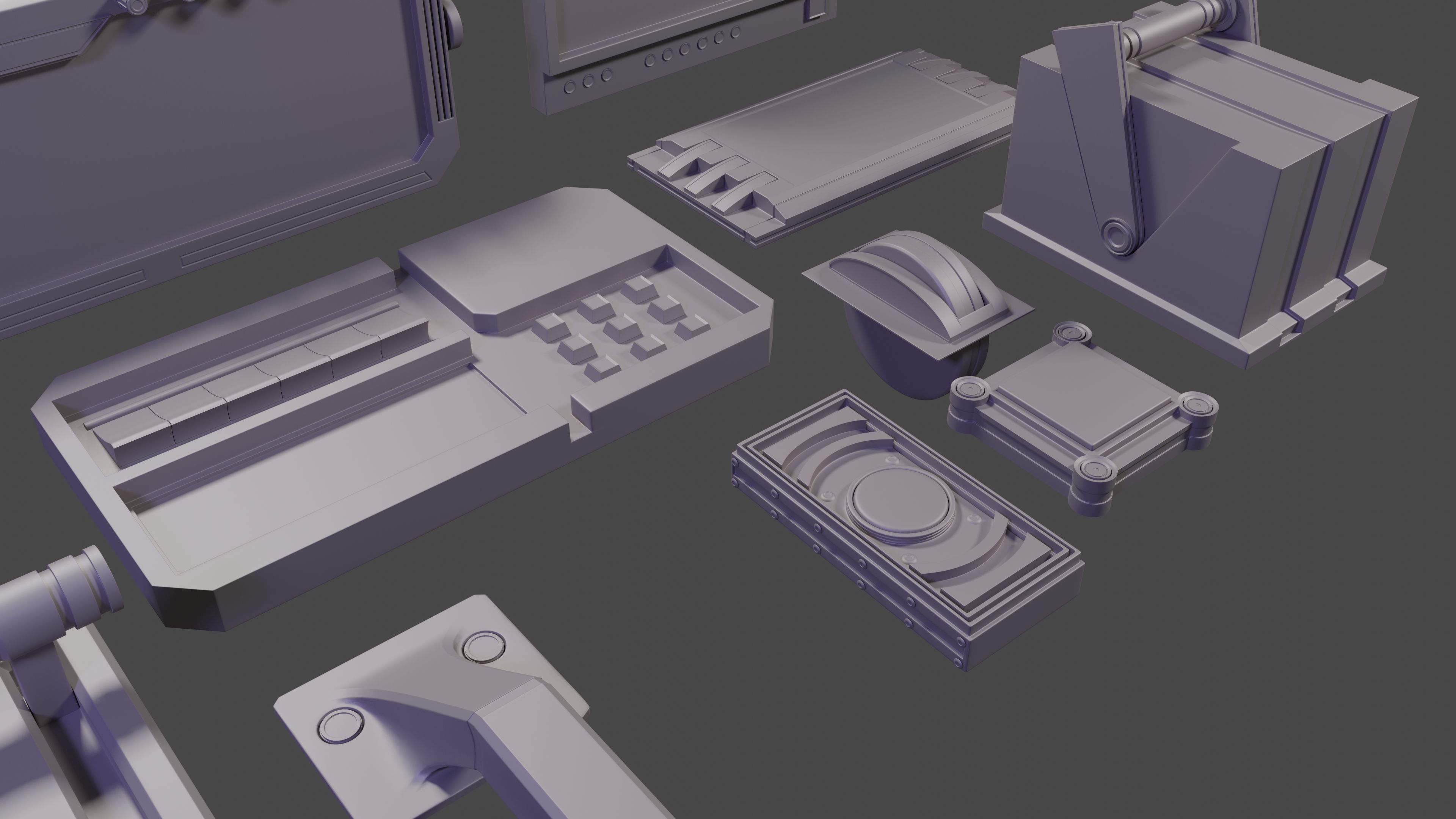 Scifi spaceship Cockpit interior kitbash asset 3D model_2