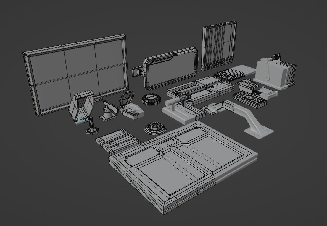 Scifi spaceship Cockpit interior kitbash asset 3D model_7