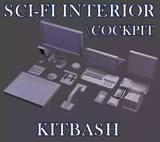 Scifi spaceship Cockpit interior kitbash asset