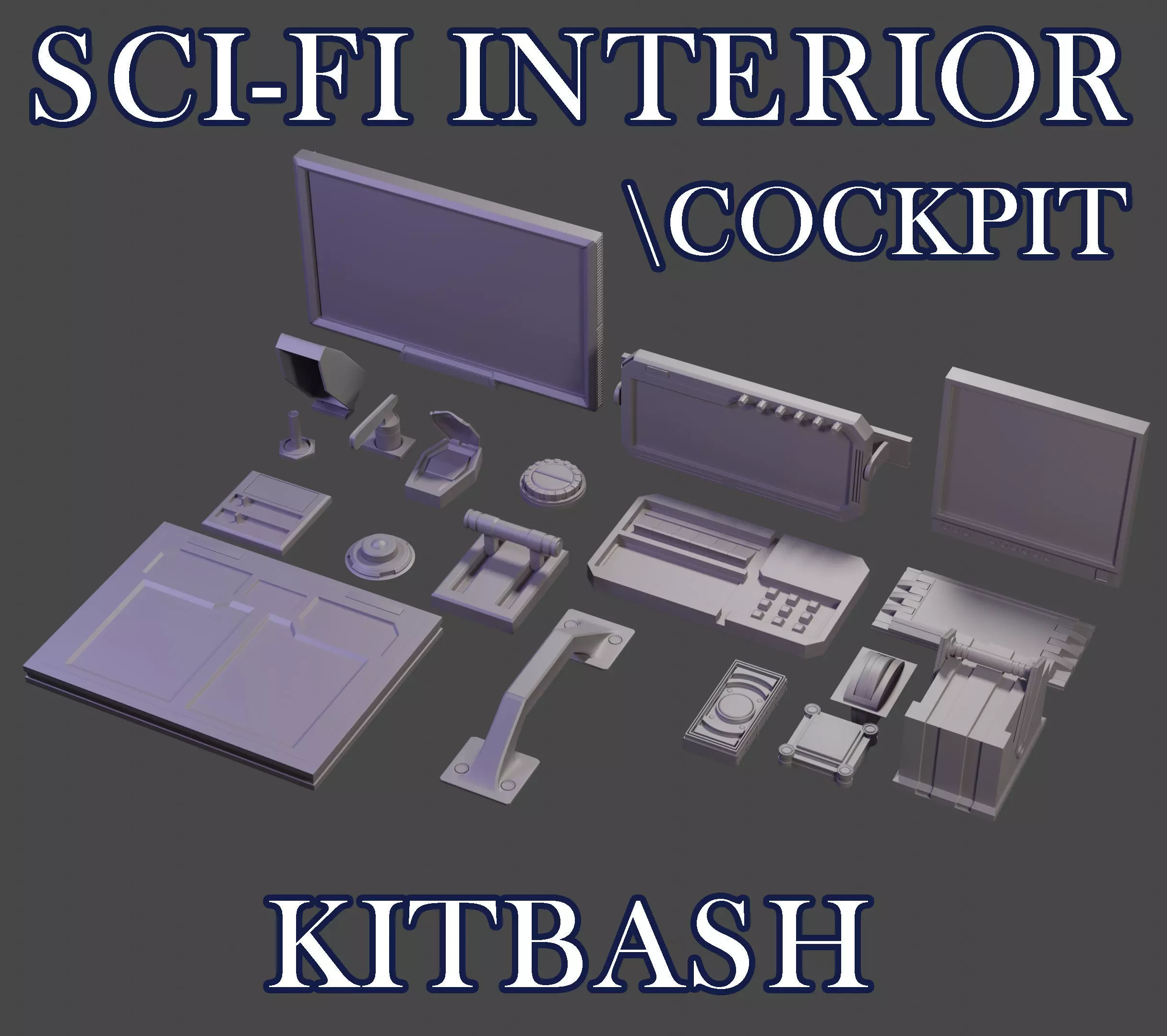 Scifi spaceship Cockpit interior kitbash asset 3D model_0
