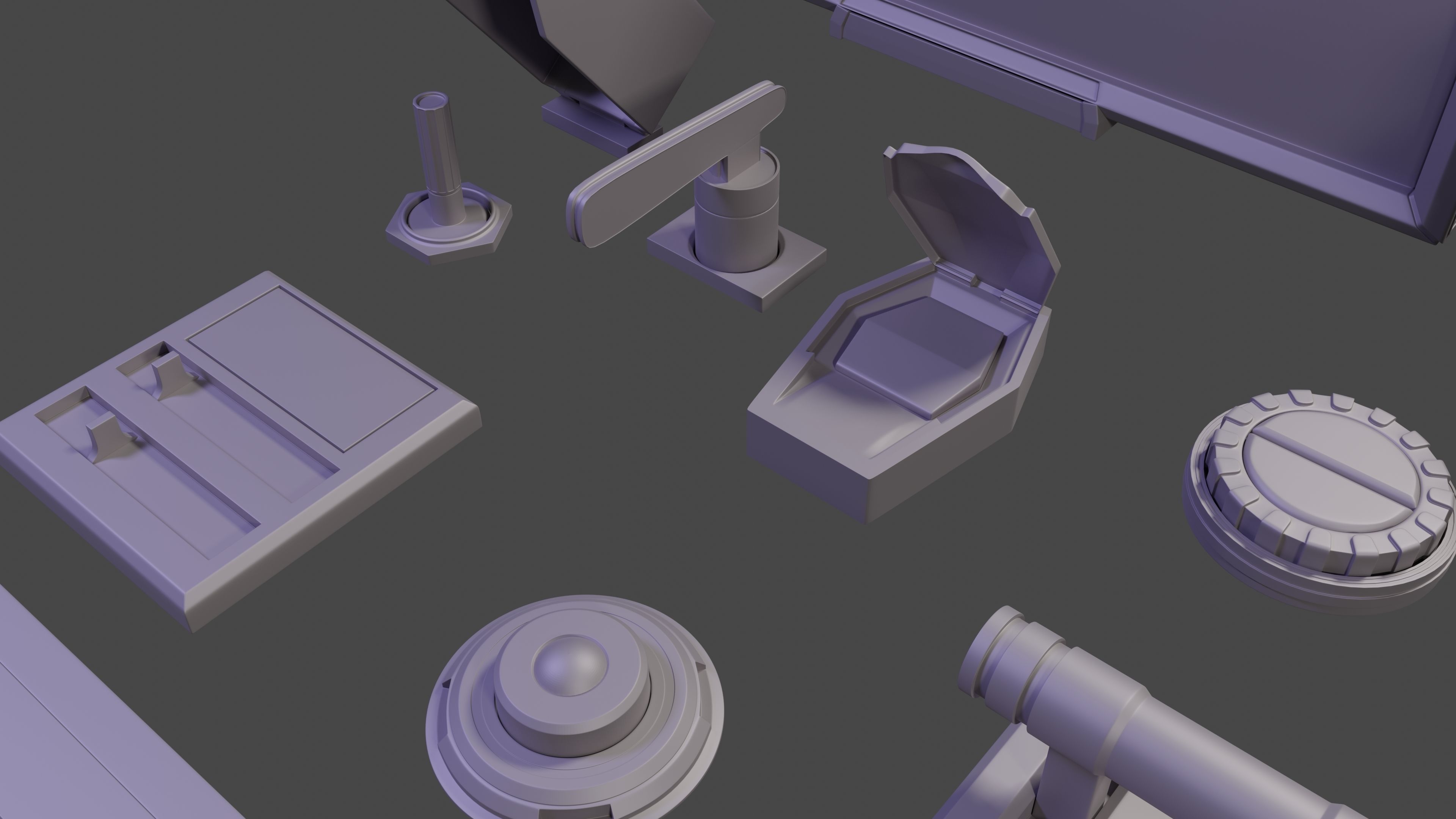 Scifi spaceship Cockpit interior kitbash asset 3D model_3