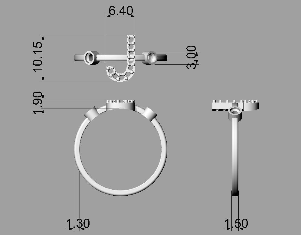 Diamond Letter Ring - J 3D print model_2