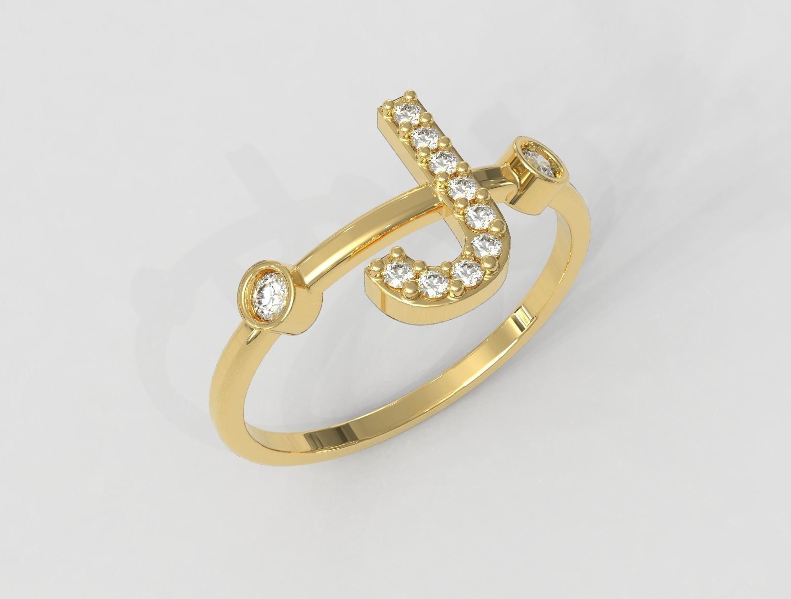 Diamond Letter Ring - J 3D print model_1