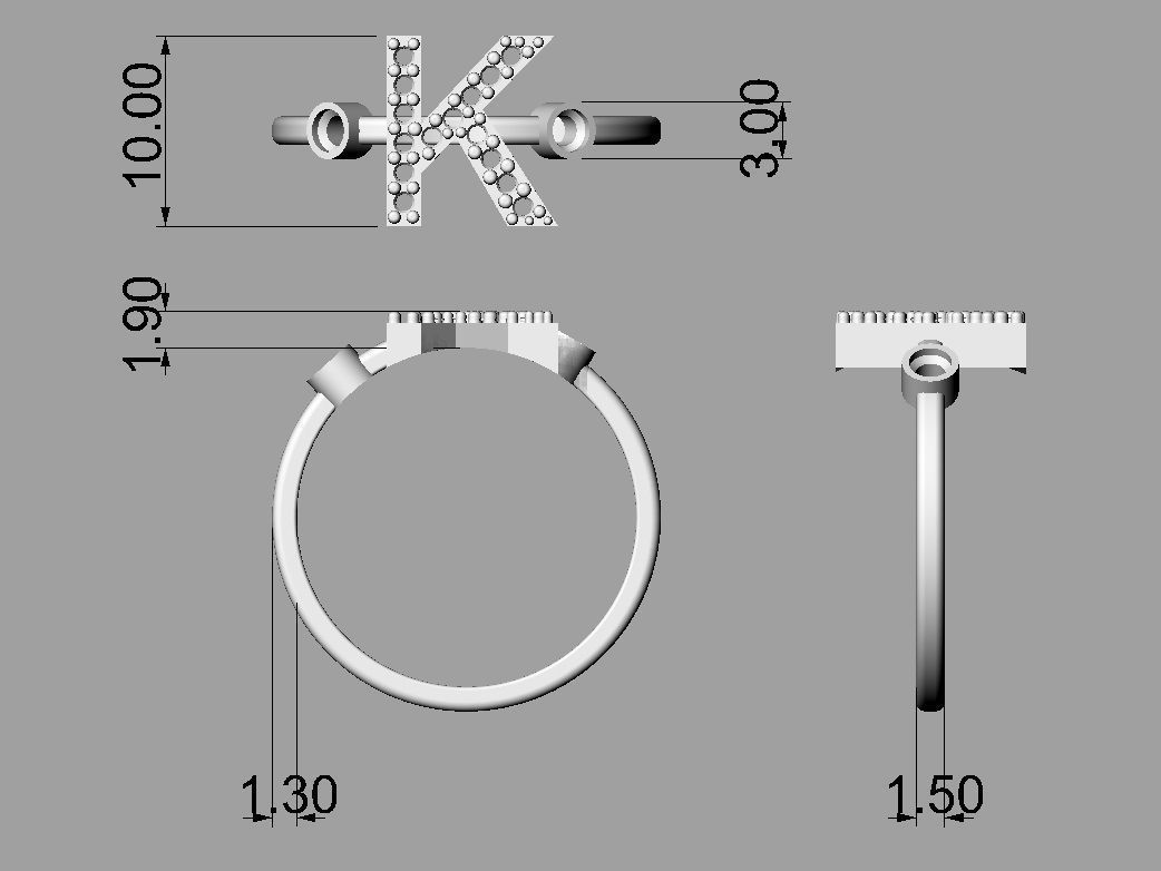 Diamond Letter Ring - K 3D print model_2