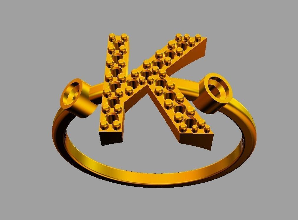 Diamond Letter Ring - K 3D print model_5