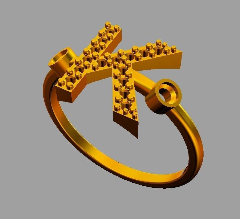 Diamond Letter Ring - K 3D print model_8