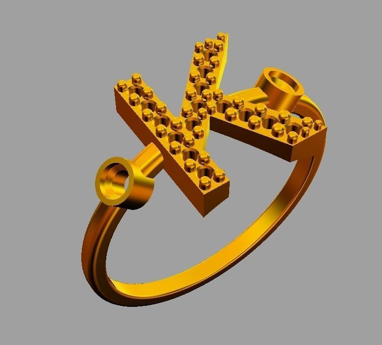 Diamond Letter Ring - K 3D print model_6