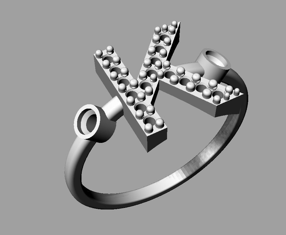 Diamond Letter Ring - K 3D print model_15