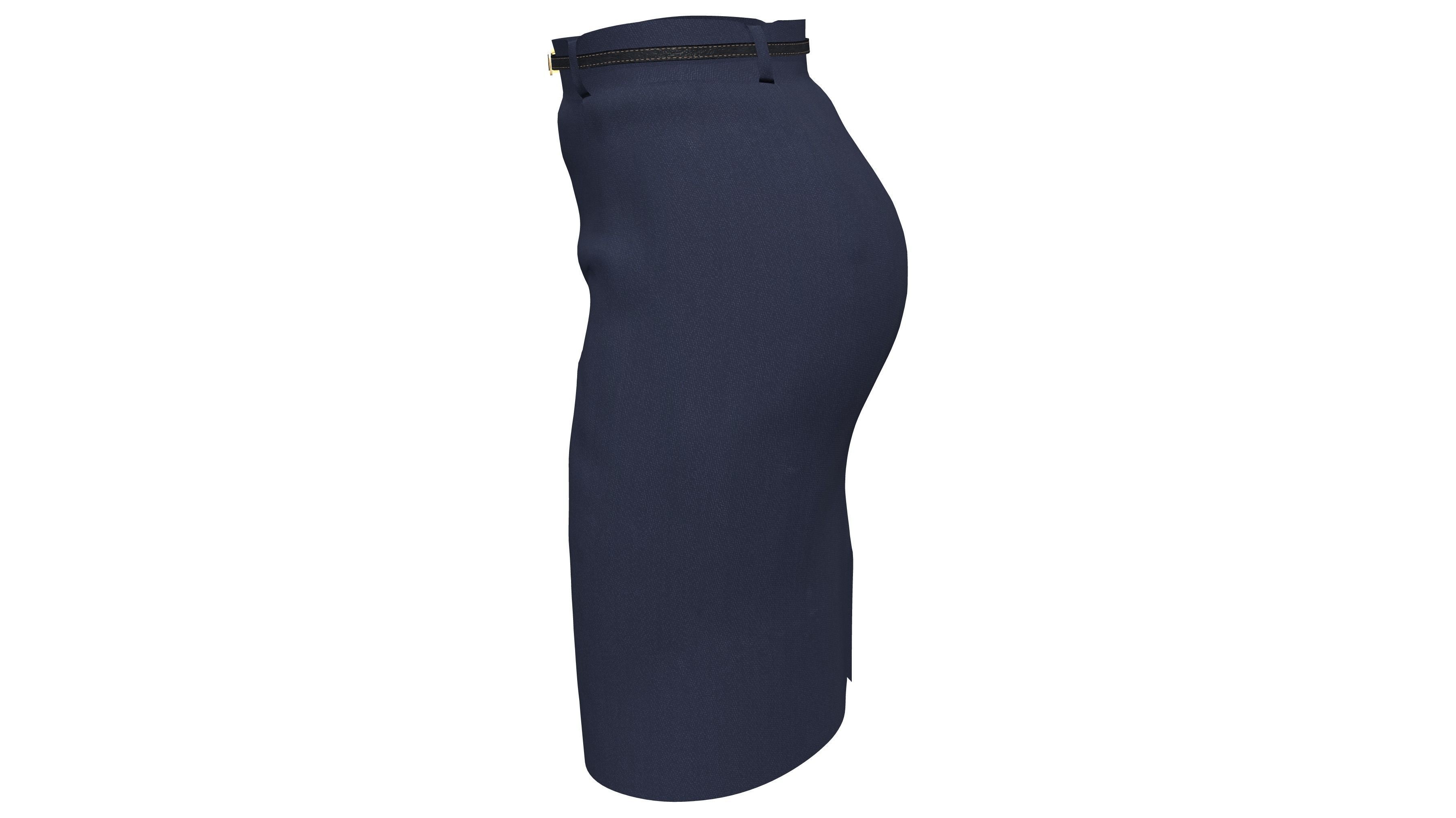 Female Black Formal Short Pencil Skirt With Belt Low-poly 3D model_4