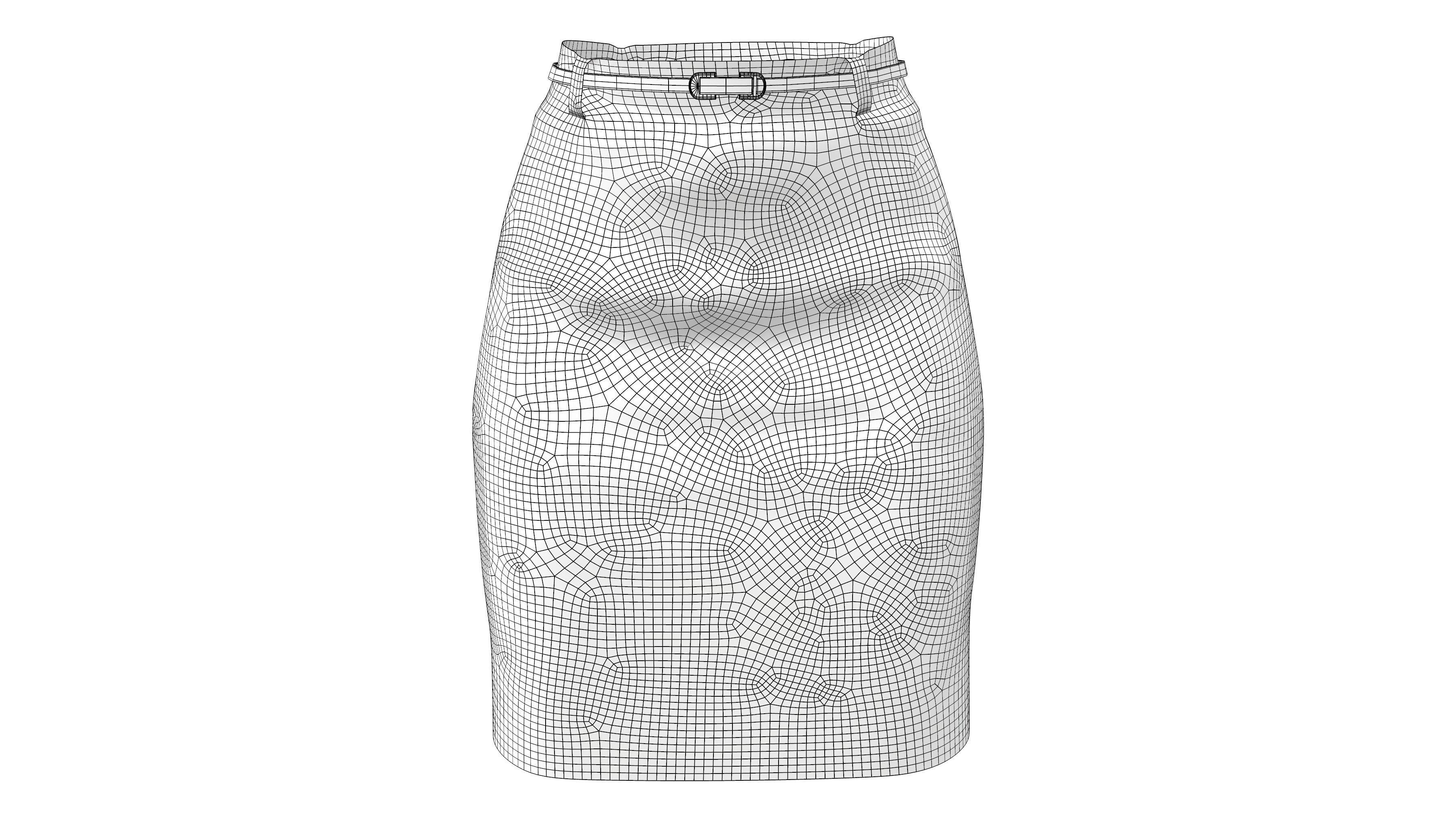 Female Black Formal Short Pencil Skirt With Belt Low-poly 3D model_6
