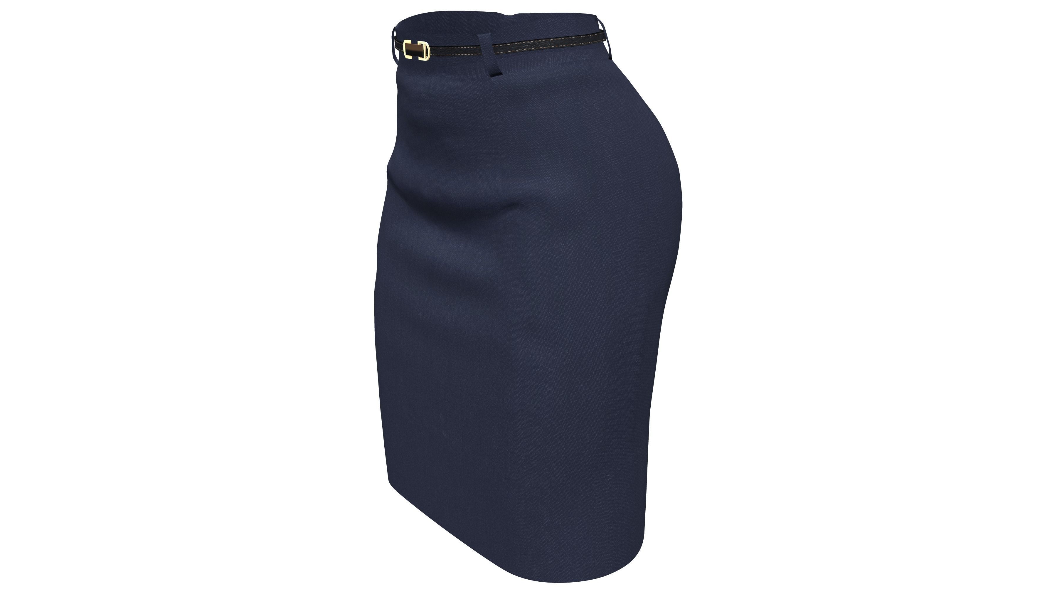 Female Black Formal Short Pencil Skirt With Belt Low-poly 3D model_2