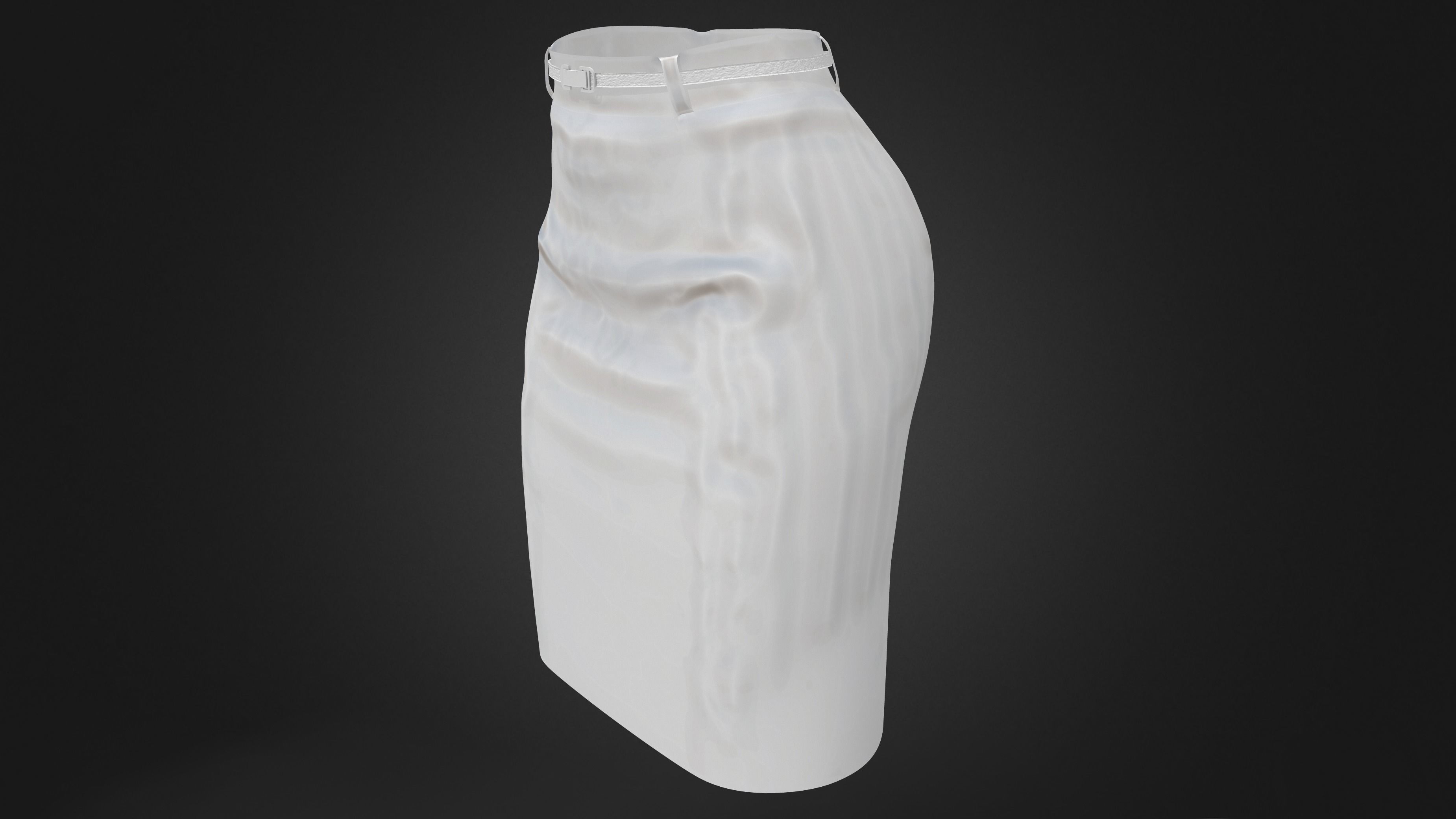 Female Black Formal Short Pencil Skirt With Belt Low-poly 3D model_8