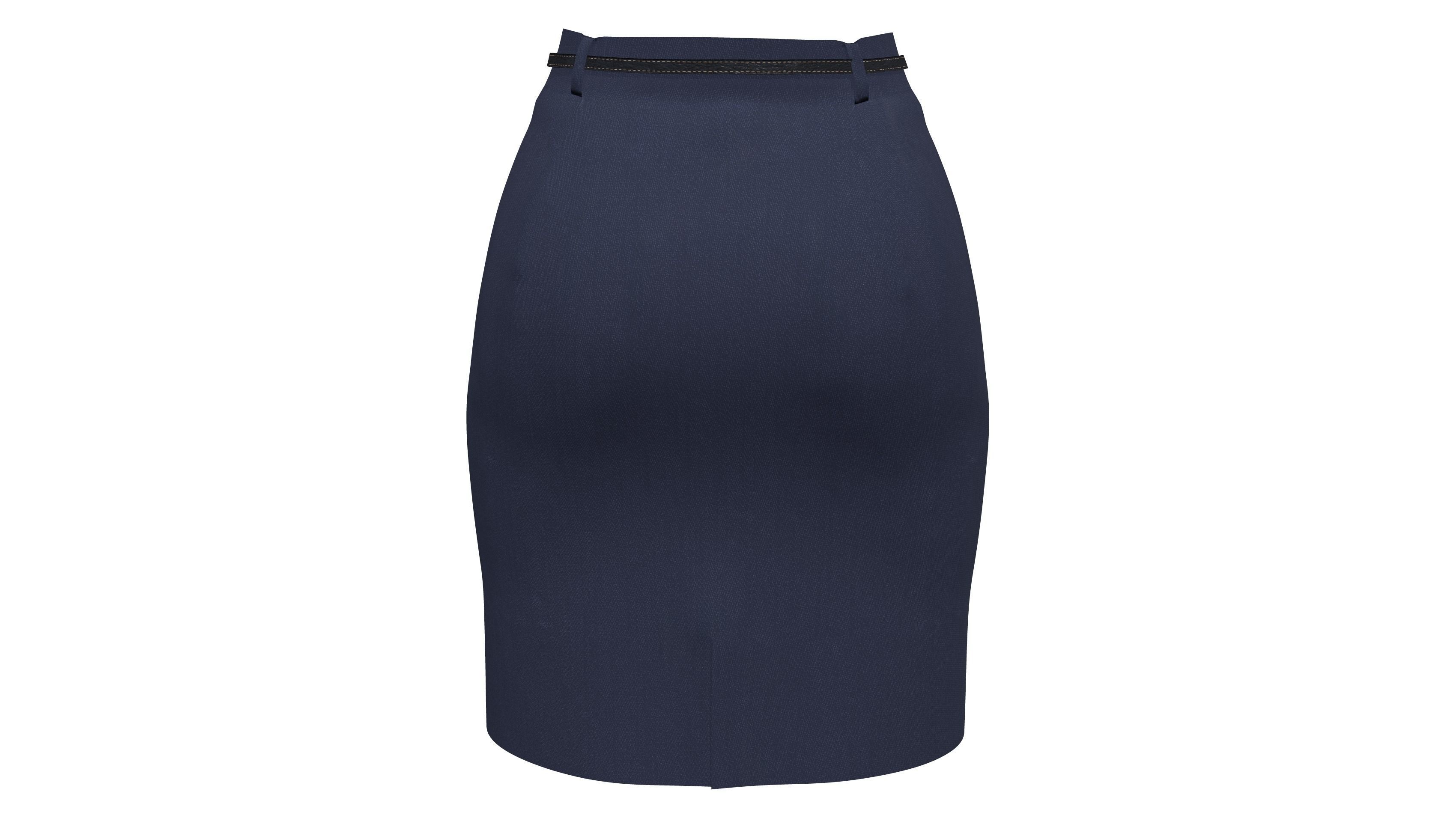 Female Black Formal Short Pencil Skirt With Belt Low-poly 3D model_5