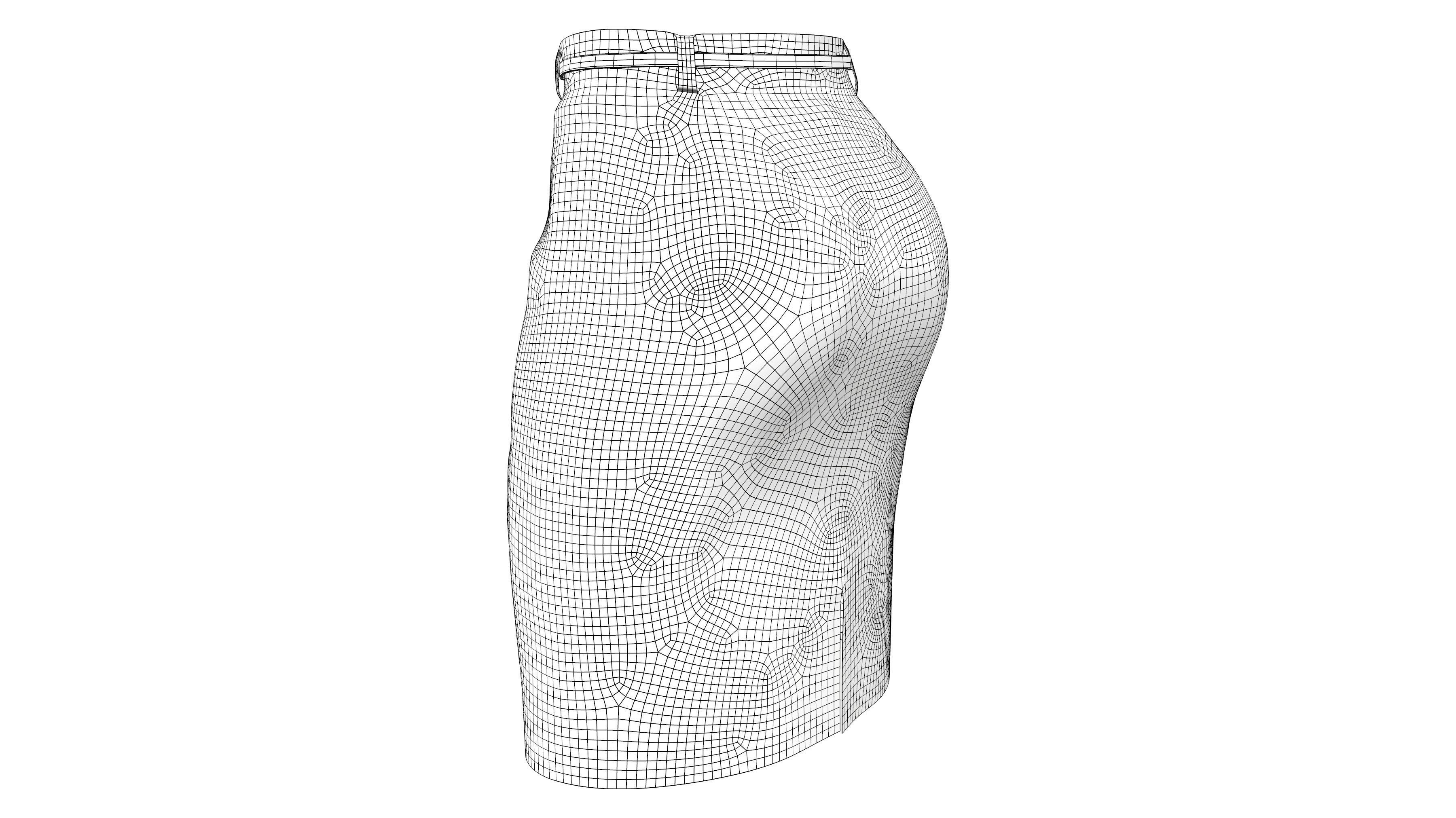 Female Black Formal Short Pencil Skirt With Belt Low-poly 3D model_7