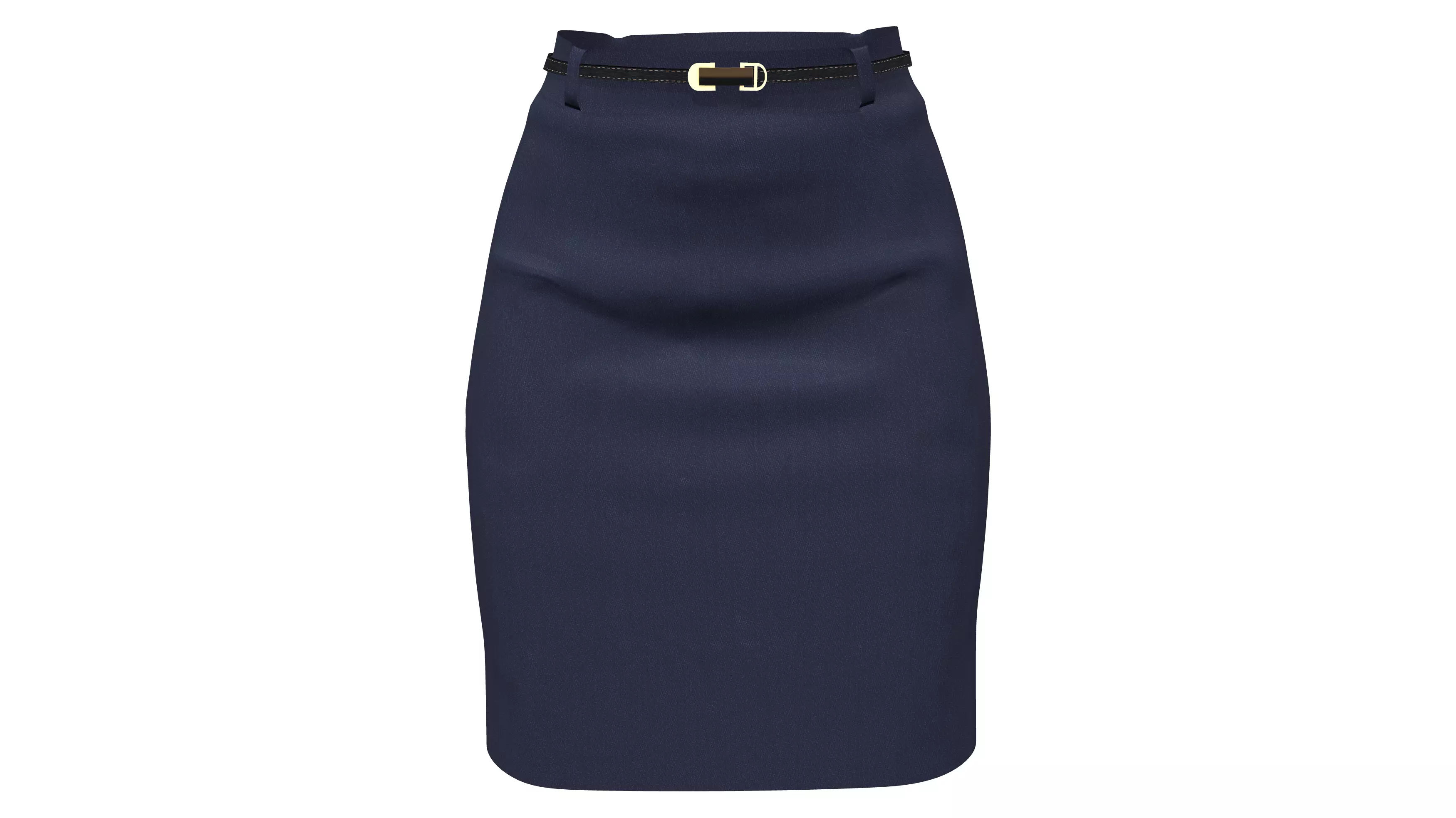 Female Black Formal Short Pencil Skirt With Belt Low-poly 3D model_0