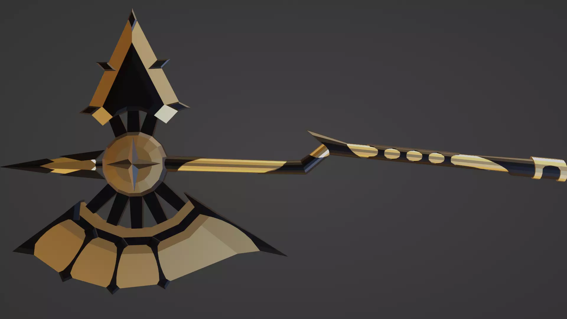 stylized golden fantasy axe  Free low-poly 3D model_0