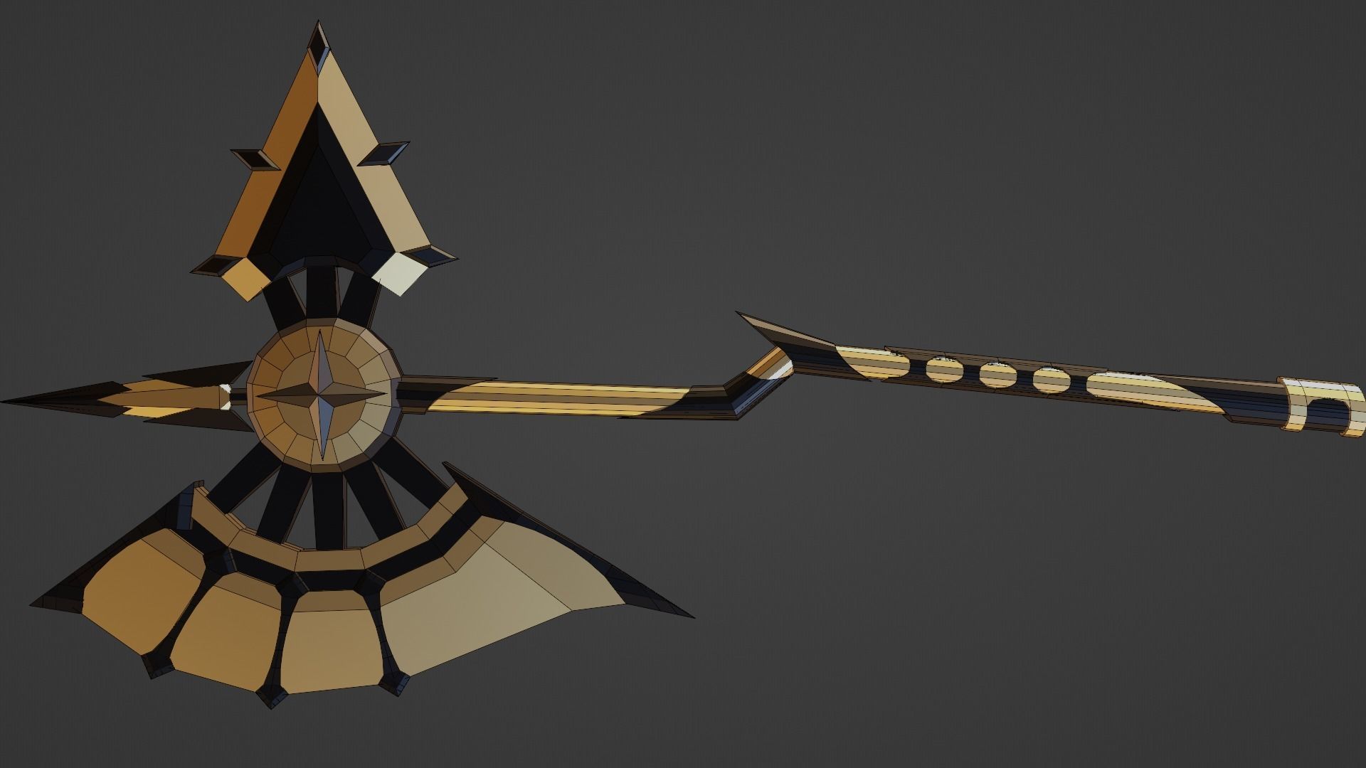 stylized golden fantasy axe  Free low-poly 3D model_1