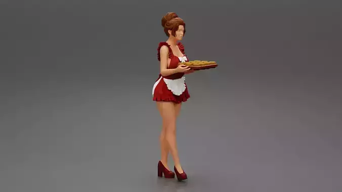 Maid woman carrying tray of Cupcakes