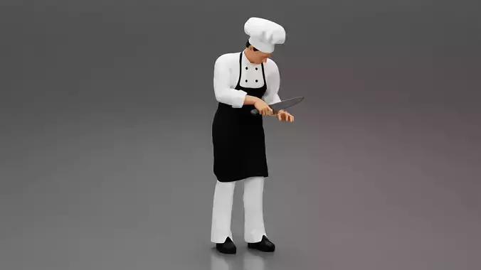 chef standing in professional kitchen in restaurant 3D print model