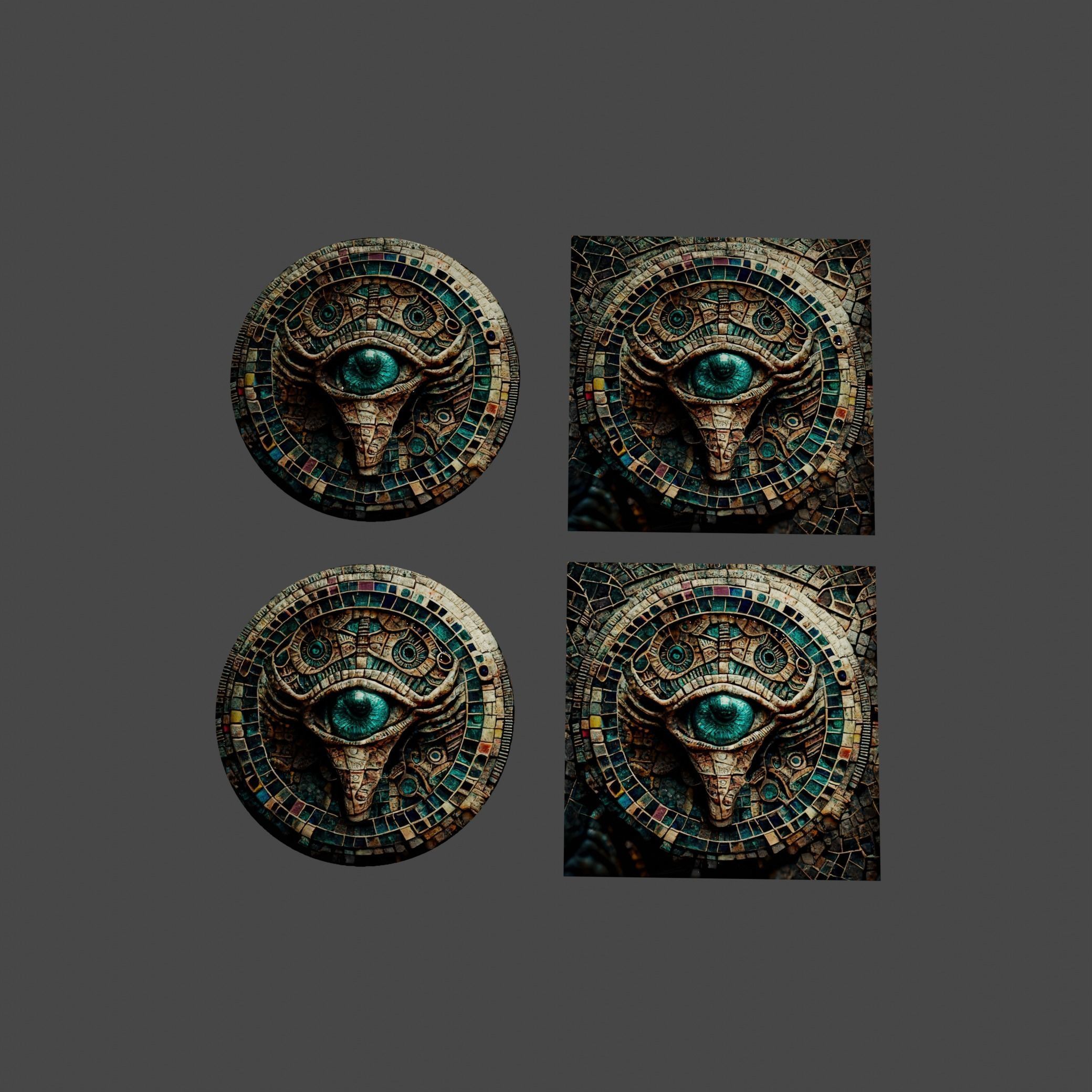 3D model and PBR textures of an ancient alien mosaic Low-poly 3D model_1