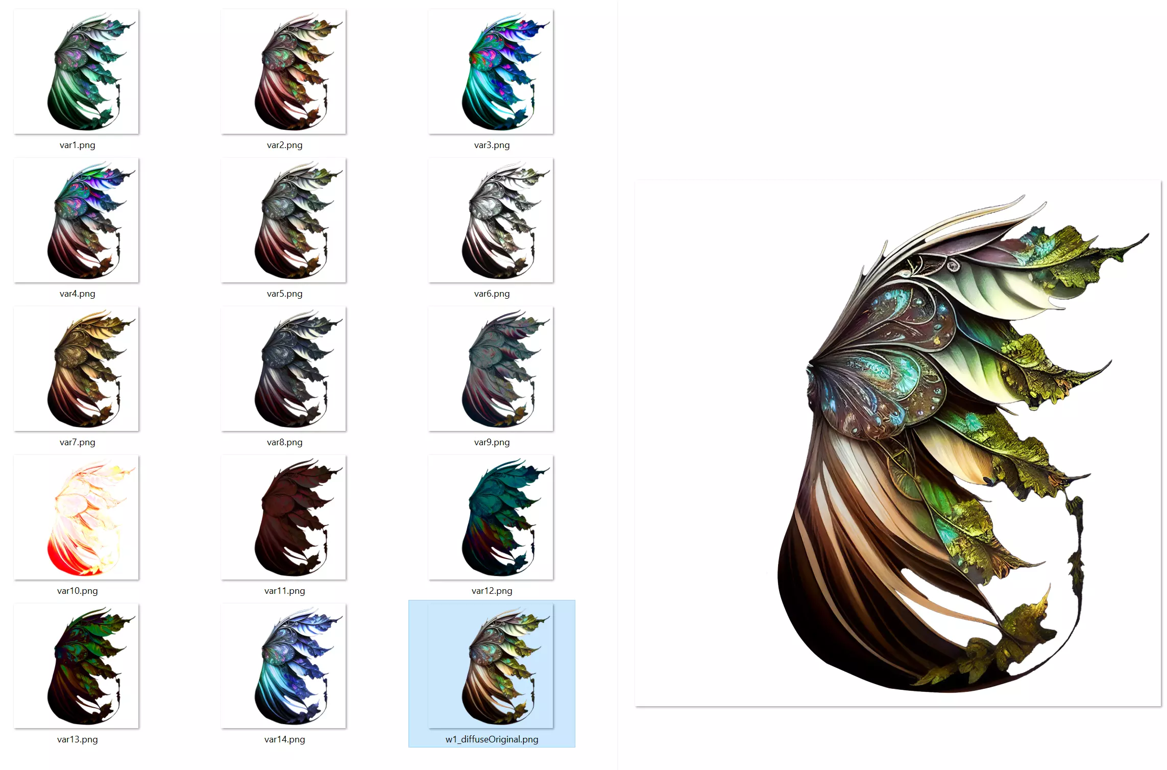 Fantasy wings in 15 versions rigged and animated Low-poly 3D model