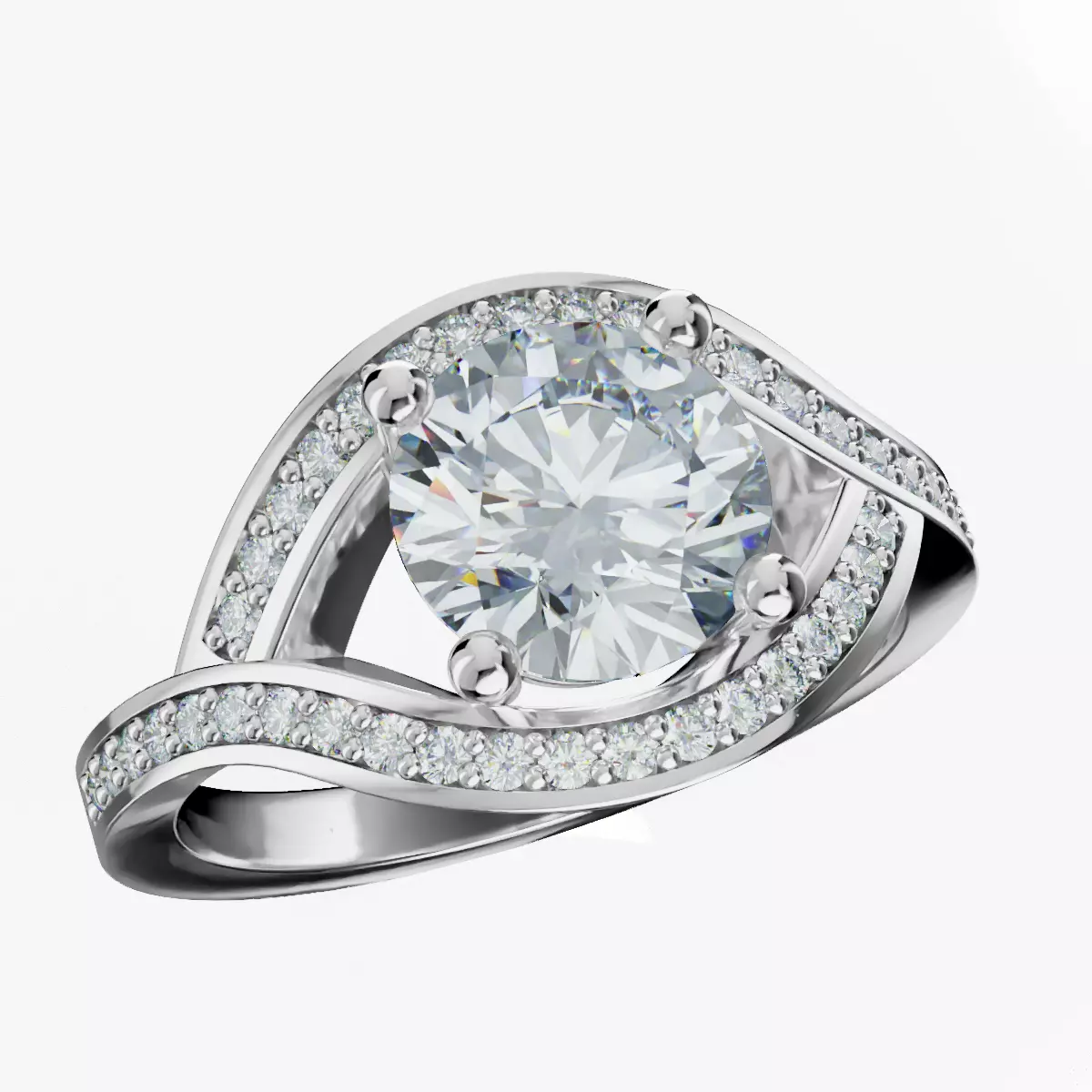 Modern engagement twist ring with diamond 3d print 3D model 3D print model_0