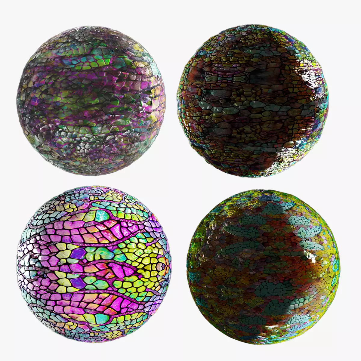 Magic seamless crystal reptile skin Low-poly 3D model_0