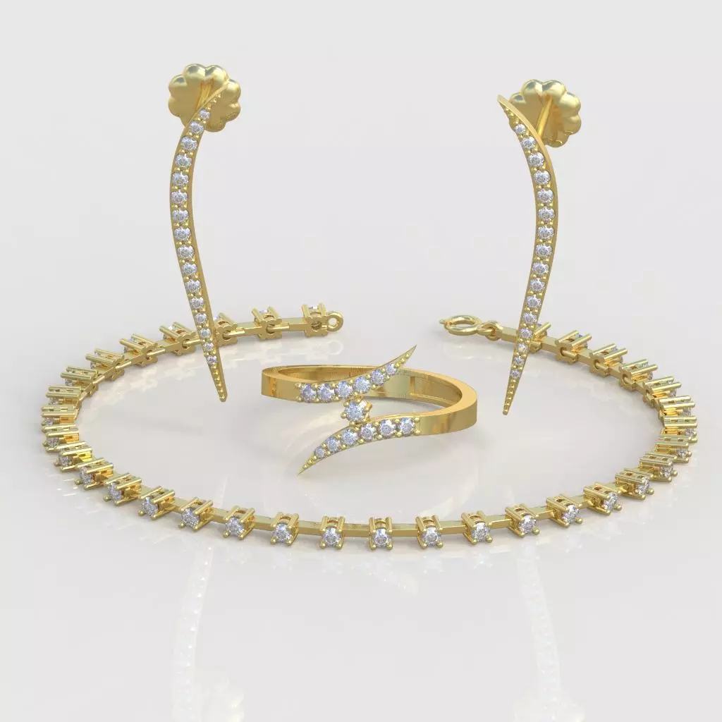 Ring Bracelet Earring and Pendant Set 3D printable model 0020 3D Model Collection_0