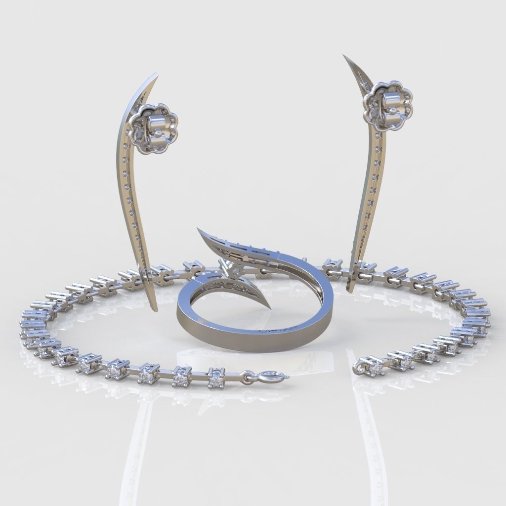 Ring Bracelet Earring and Pendant Set 3D printable model 0020 3D Model Collection_6