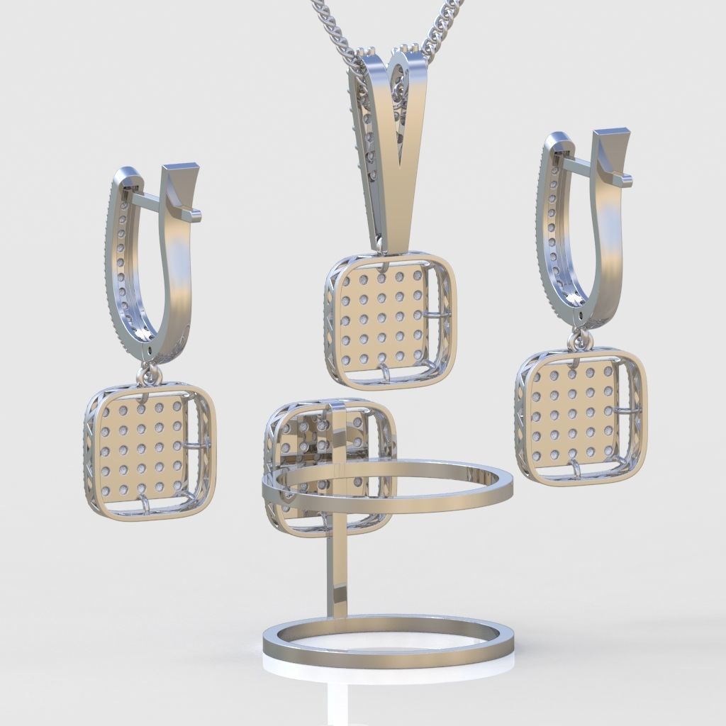 Ring Bracelet Earring and Pendant Set 3D printable model 0021 3D Model Collection_8